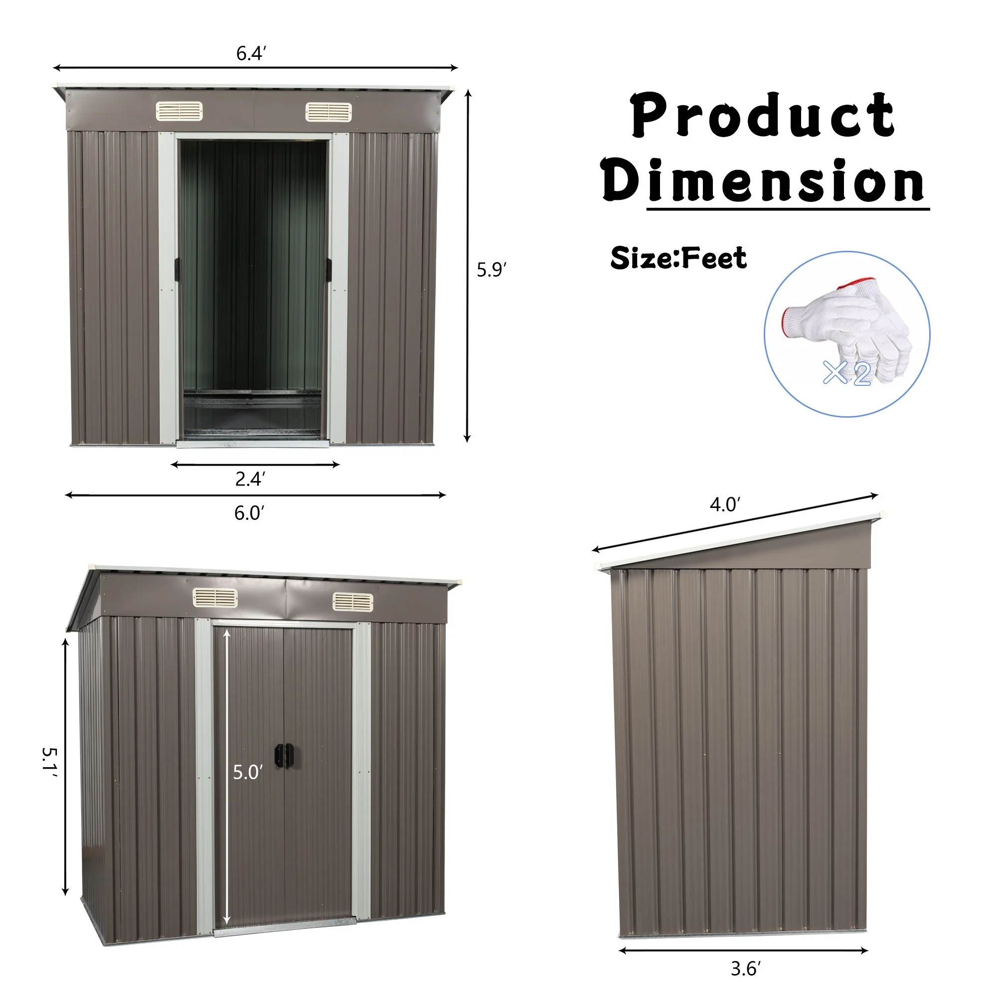 Outdoor Metal Storage Shed Garden Building Weather Resistant Iron 6x5ft - Image 4