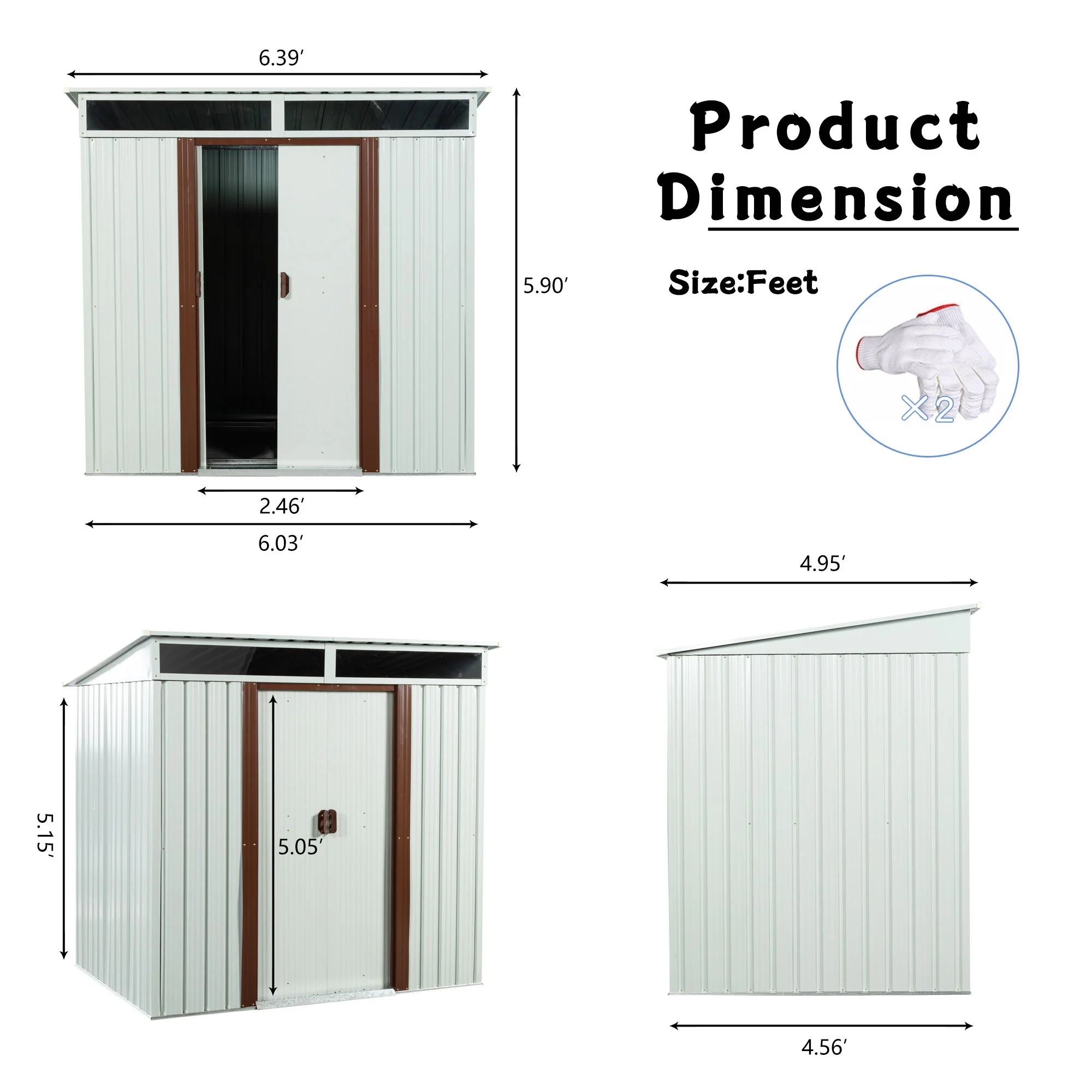 Outdoor Metal Storage Shed Garden Building Weather Resistant Iron 6x5ft - Image 6