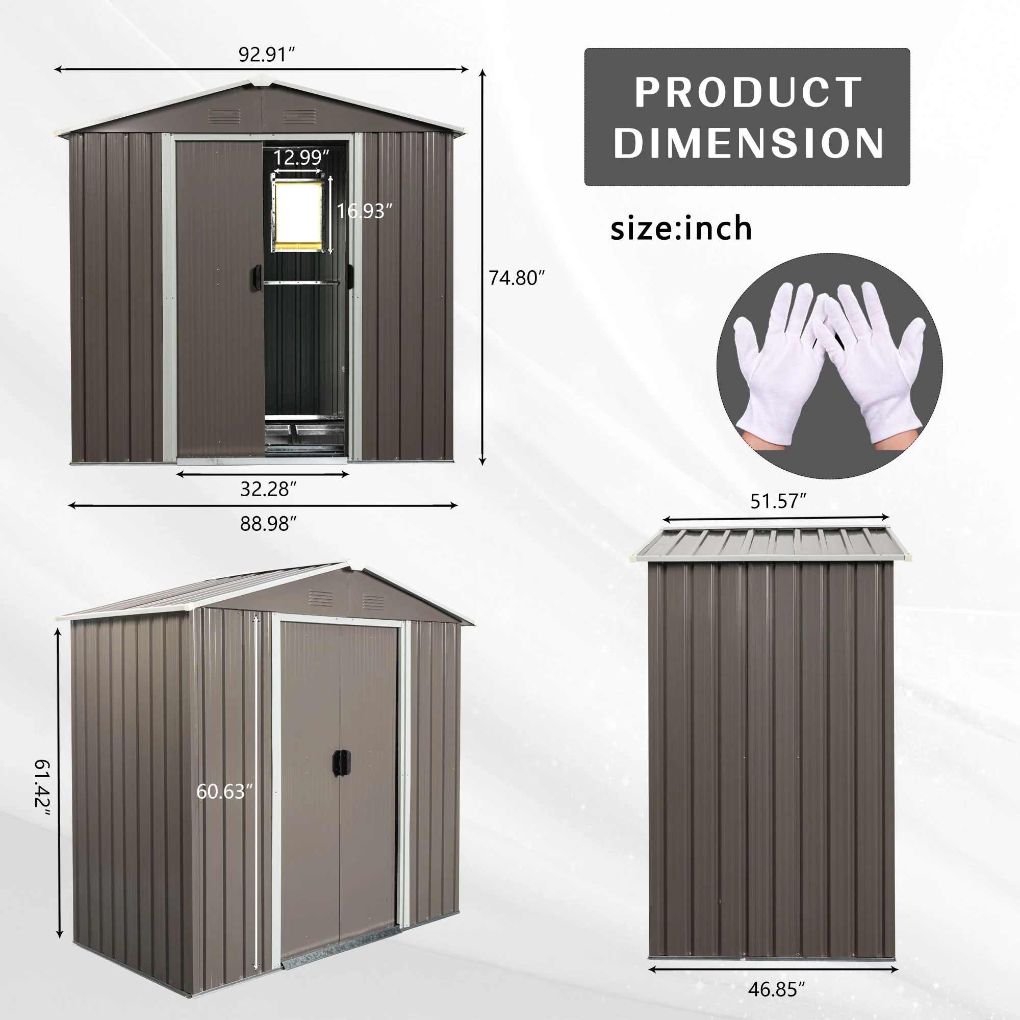 Outdoor Metal Storage Shed Garden Building Weather Resistant Steel 7.5x4ft - Image 4