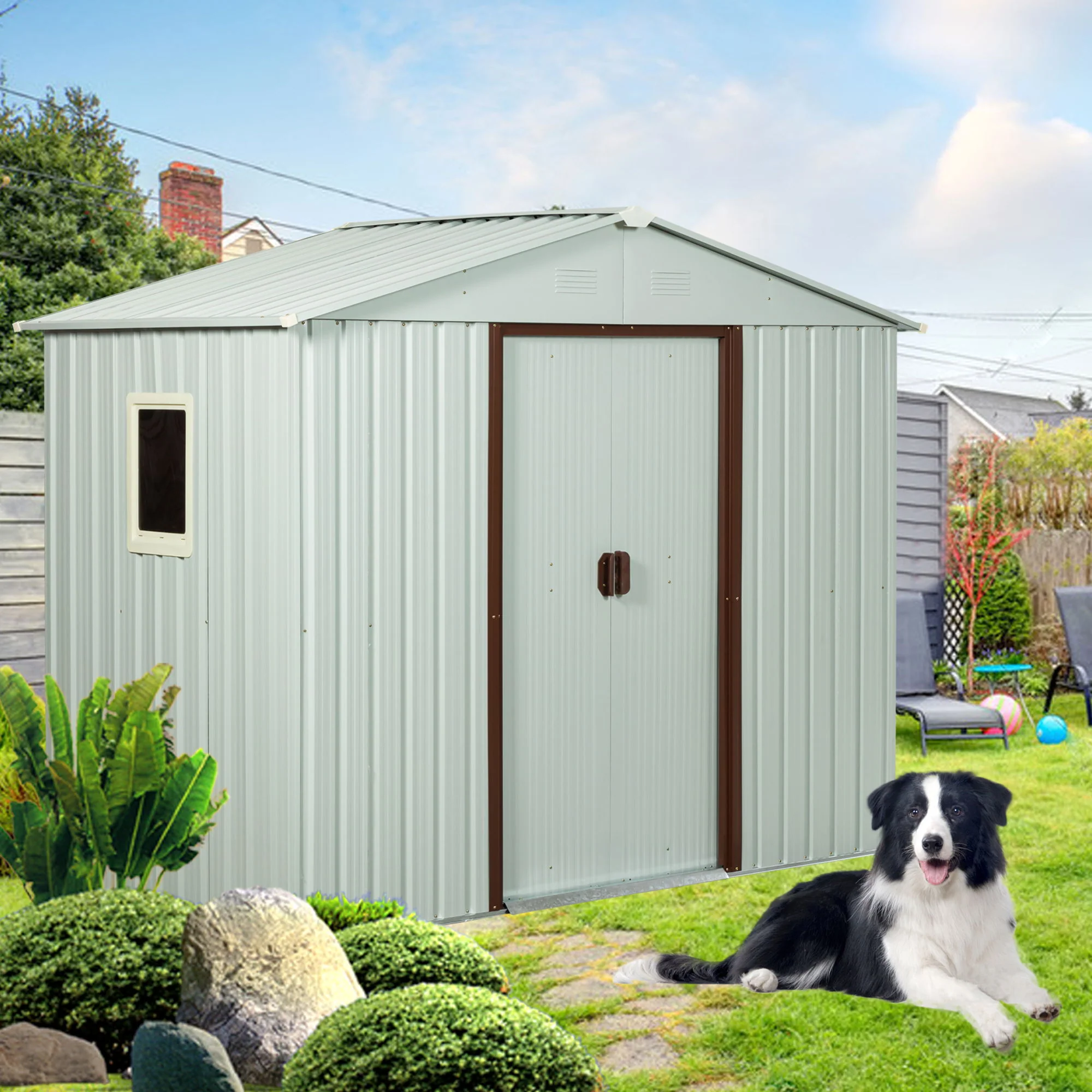 Outdoor Metal Storage Shed Garden Building Weather Resistant Steel 7.5x4ft - Image 9