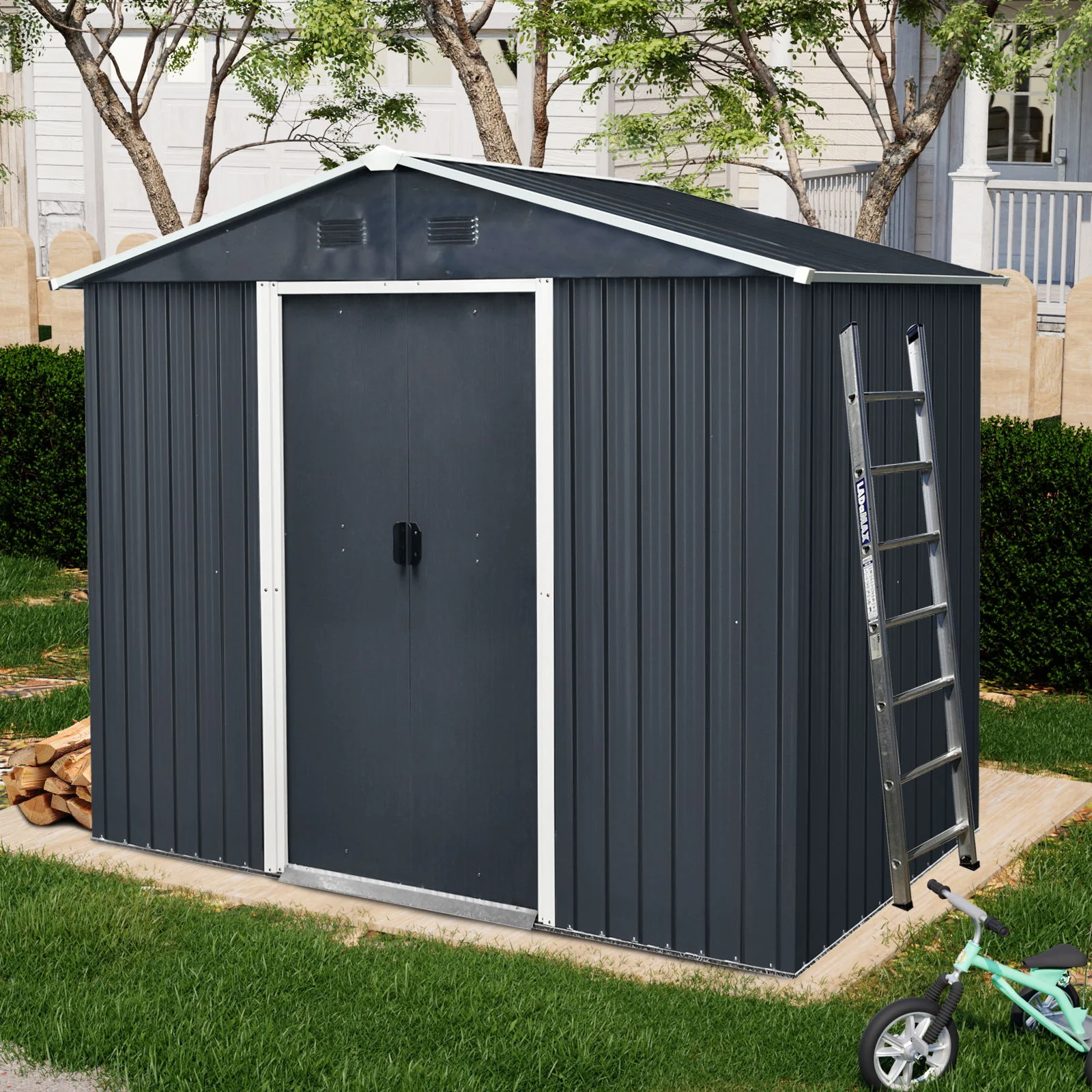 Outdoor Metal Storage Shed Garden Building with Sliding Door 8x4ft - Image 3