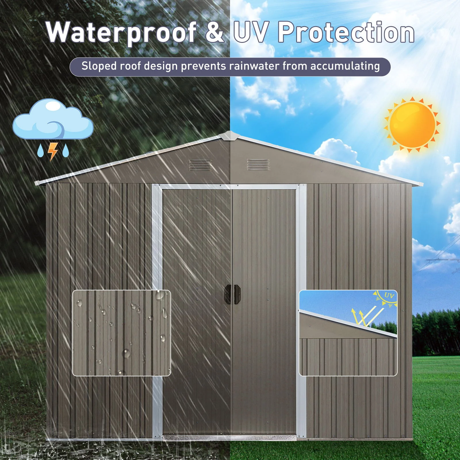 Outdoor Metal Storage Shed Garden Building with Window 8x10ft Gray - Image 7