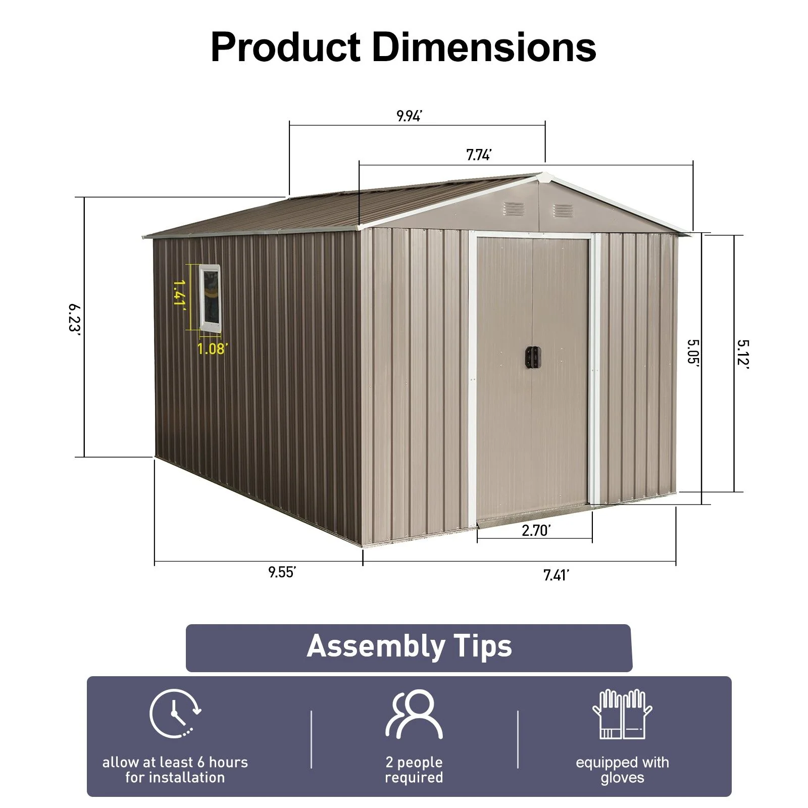 Outdoor Metal Storage Shed Garden Building with Window 8x10ft Gray - Image 8
