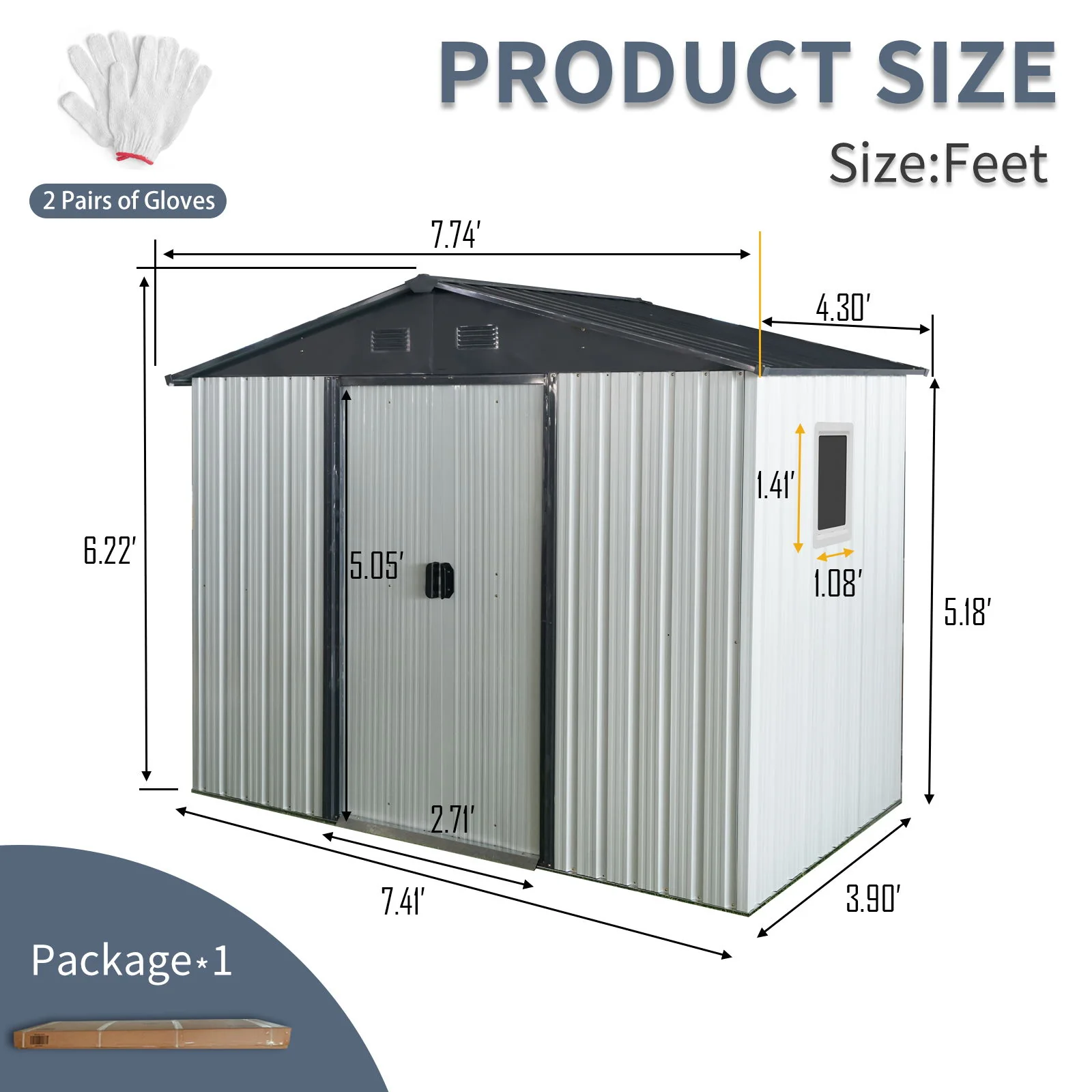 Outdoor Metal Storage Shed Garden Building with Window and Foundation 8x4ft - Image 16