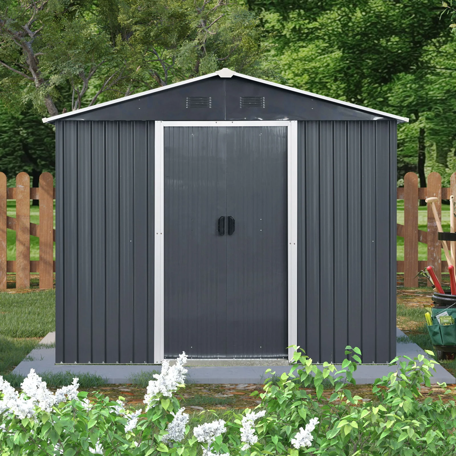 Outdoor Metal Storage Shed Garden Building with Window and Foundation 8x4ft - Image 6