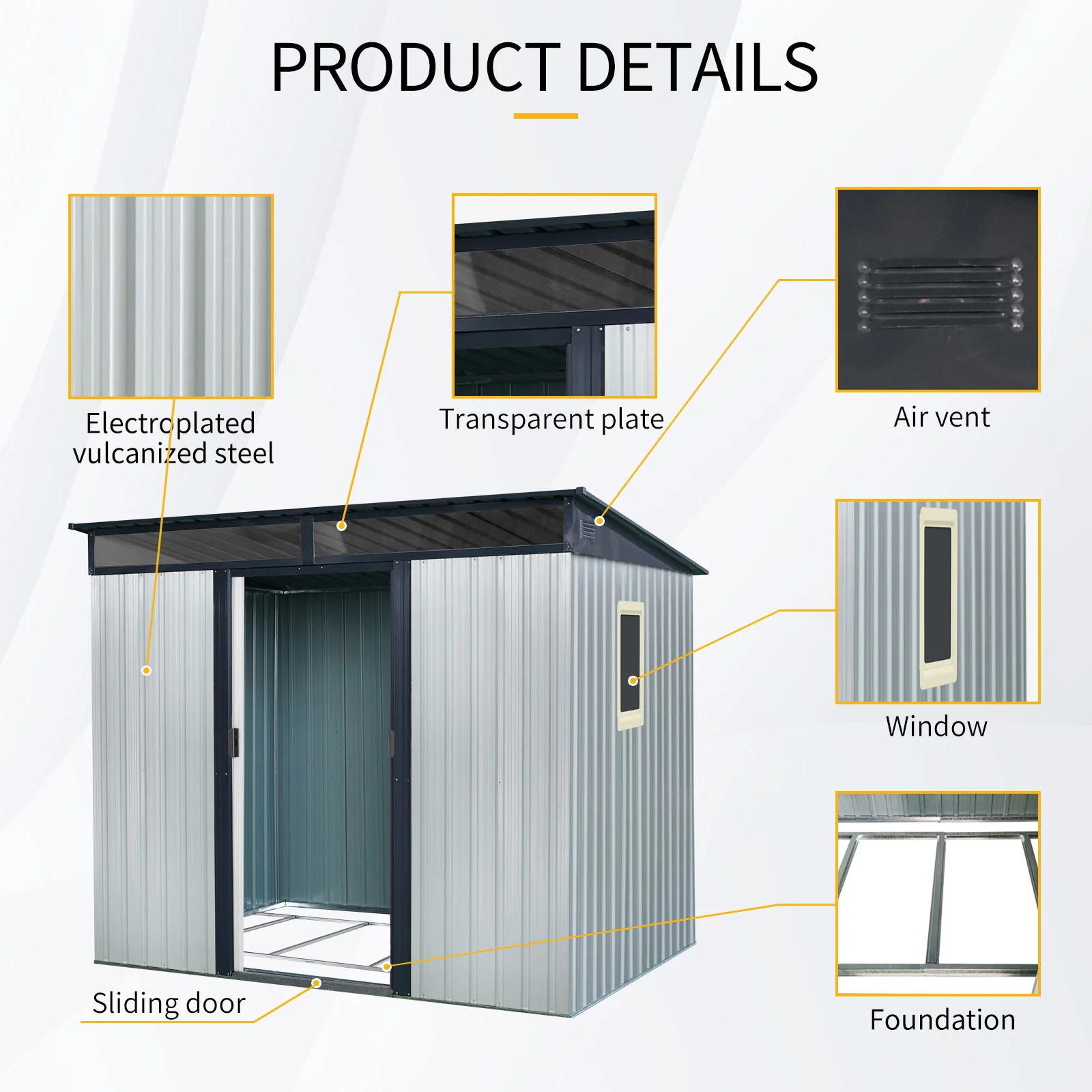 Outdoor Metal Storage Shed Garden Building with Window in Galvanized Steel - Image 14