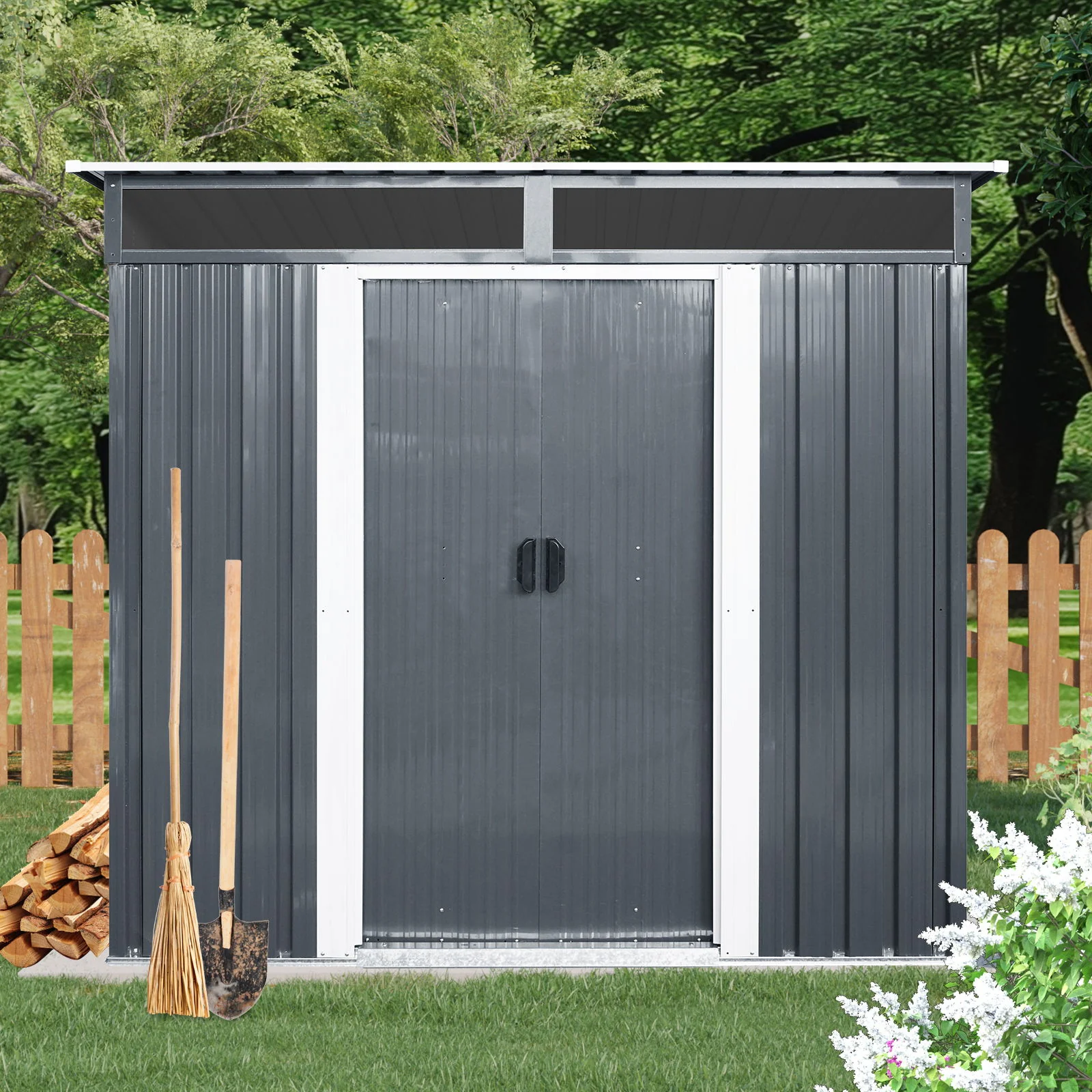 Outdoor Metal Storage Shed Garden Building with Window in Galvanized Steel - Image 15