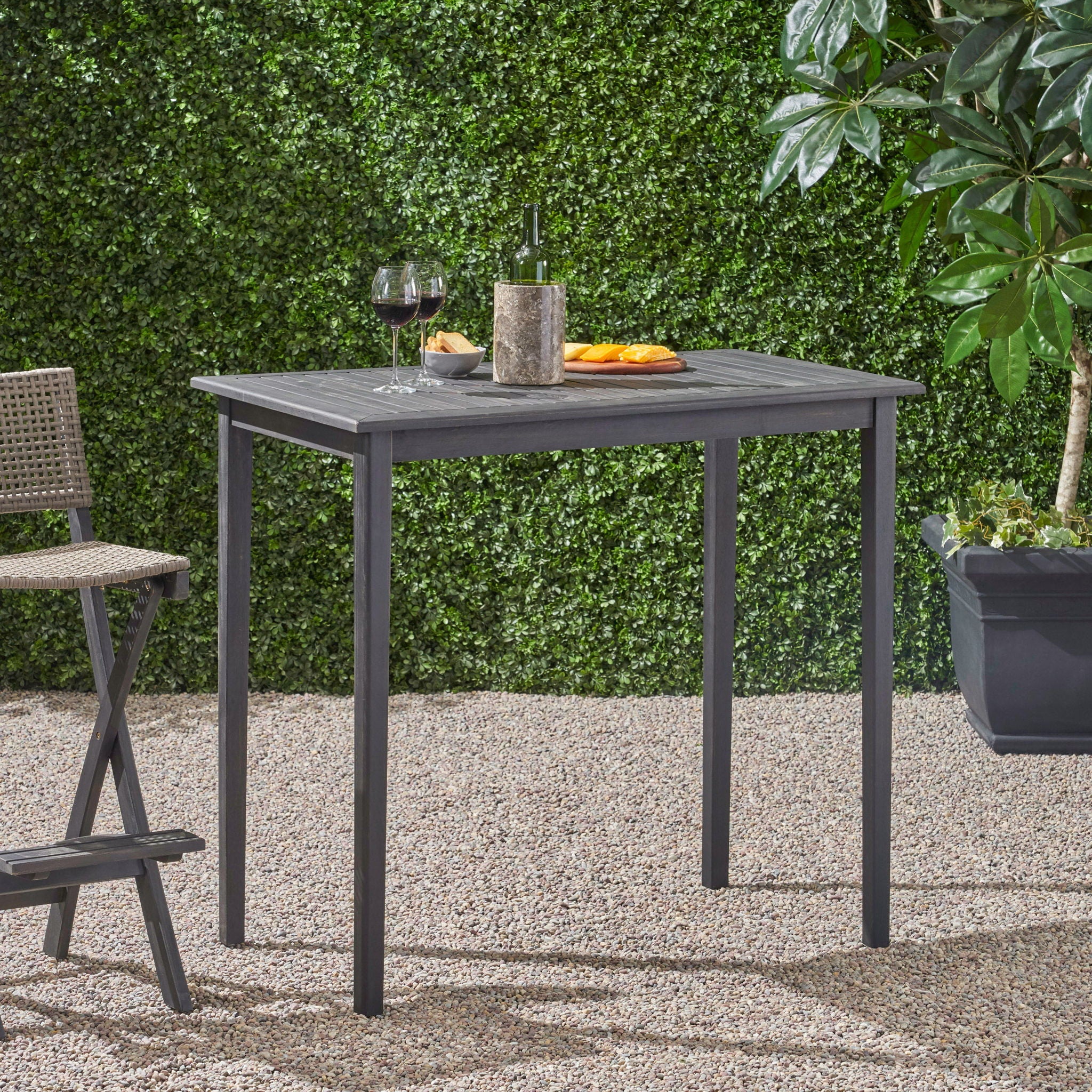Outdoor Minimalist Acacia Wood Rectangle Bar Table - Image 16