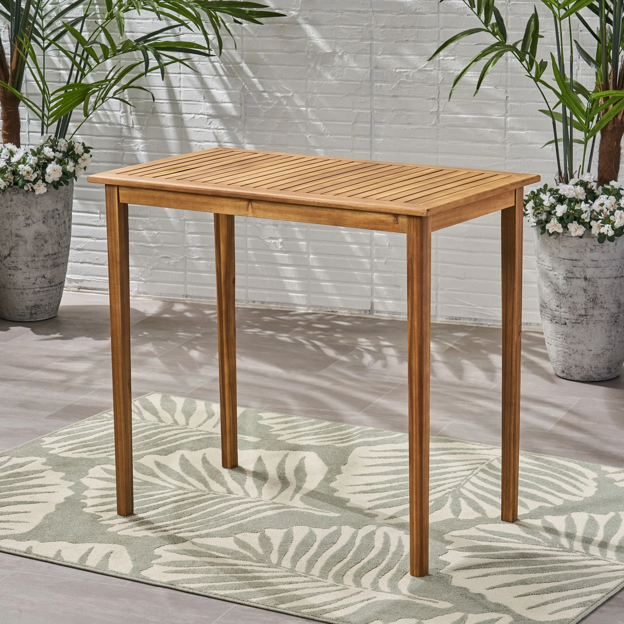 Outdoor Minimalist Acacia Wood Rectangle Bar Table - Image 7