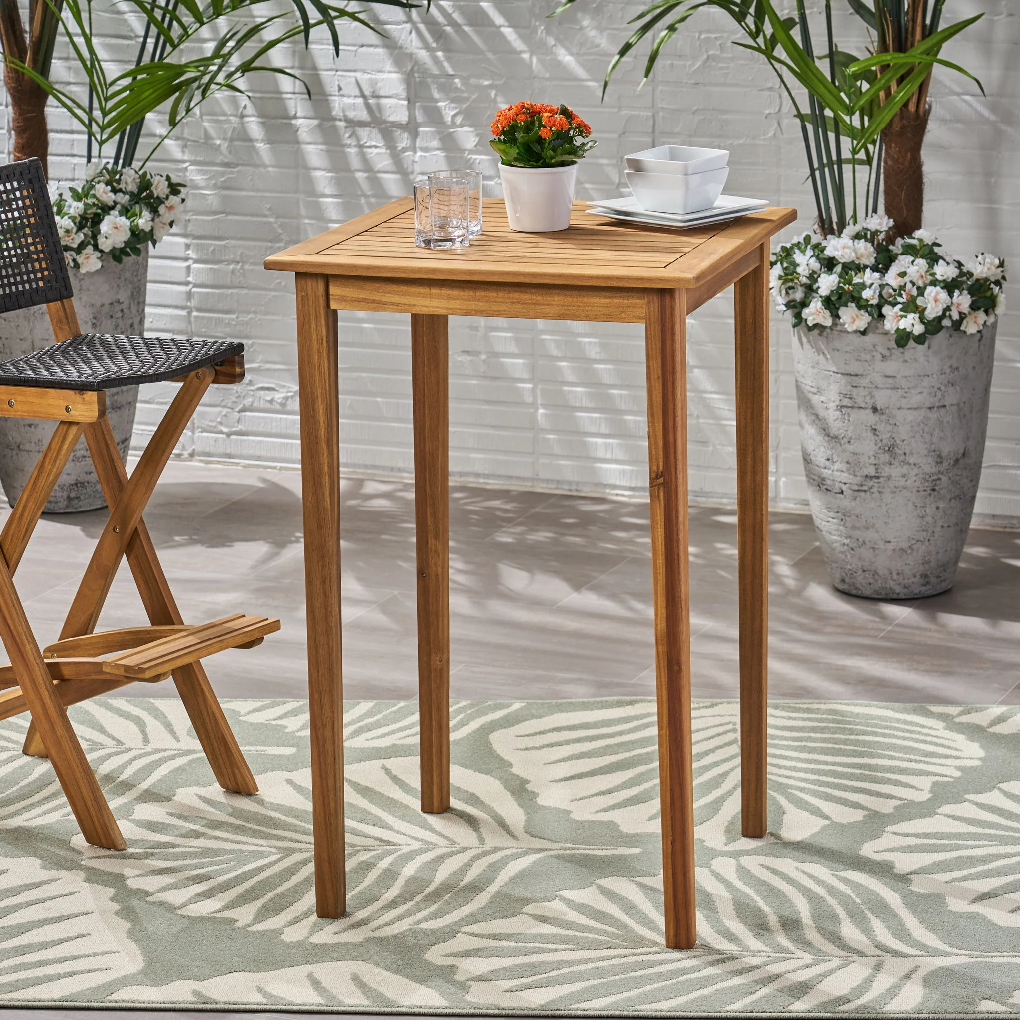 Outdoor Minimalist Acacia Wood Square Bar Table - Image 15