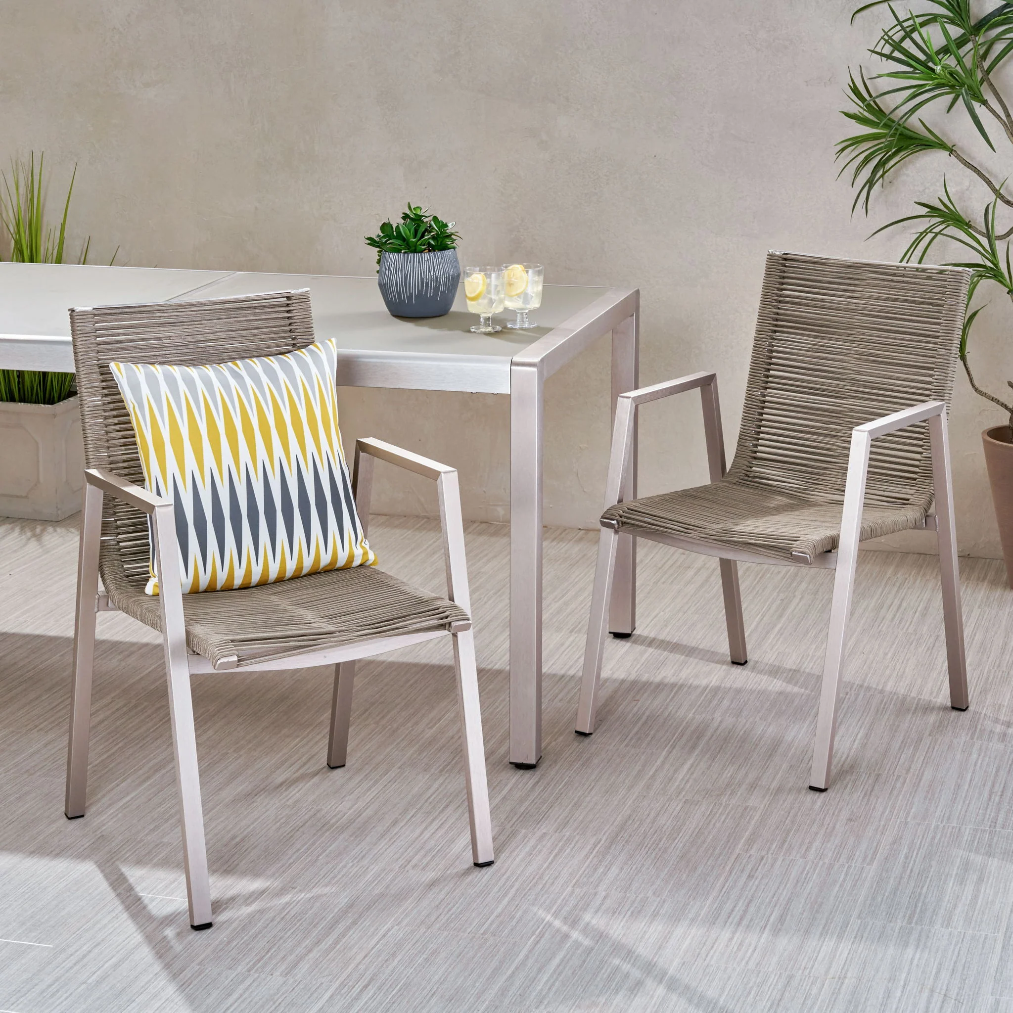 Outdoor Modern Aluminum Dining Chair Set With Rope Sea (Set of 2) - Image 11