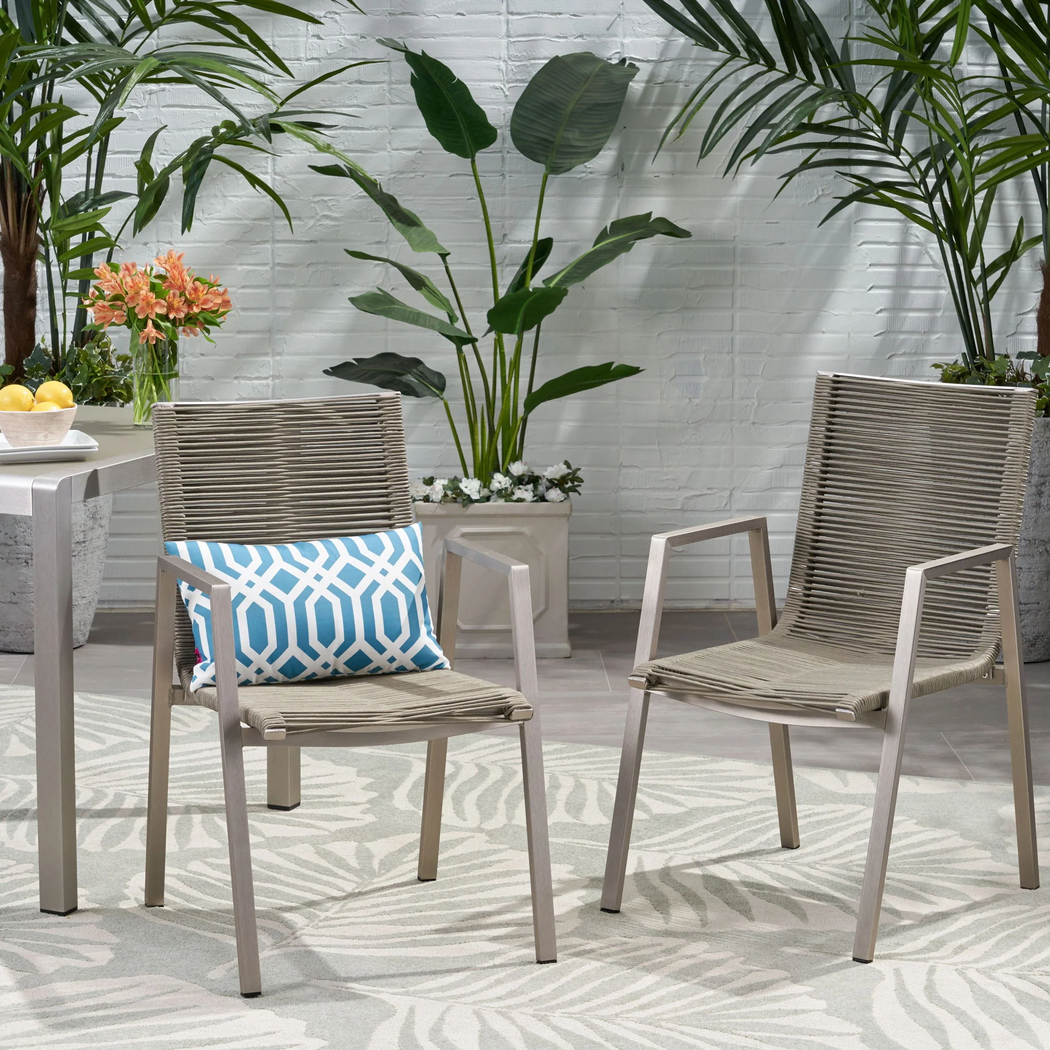 Outdoor Modern Aluminum Dining Chair Set With Rope Sea (Set of 2) - Image 13