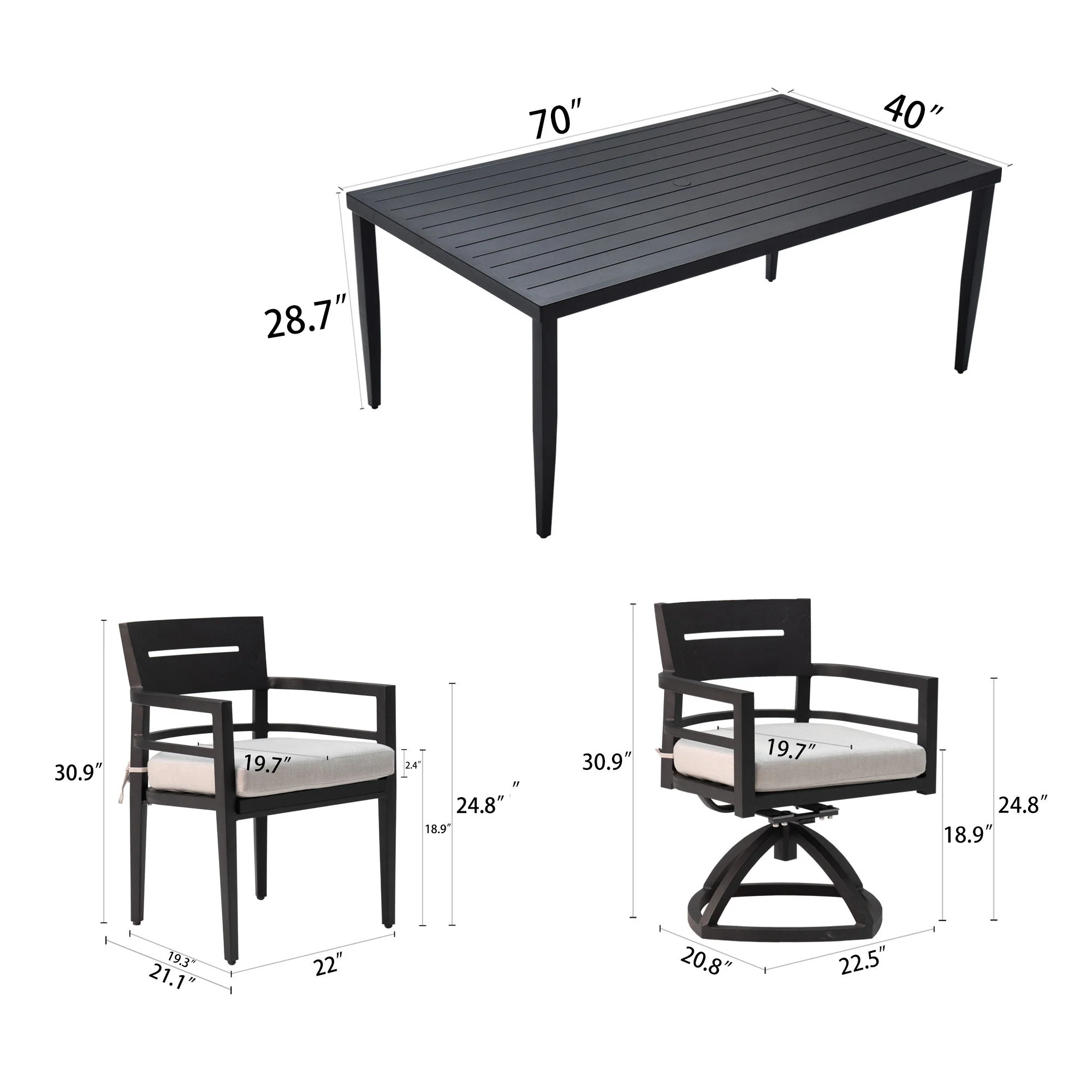 Outdoor Modern Dining Set, Chairs Sunbrella Cushioned And Dining Table With Umbrella Hole - Image 15