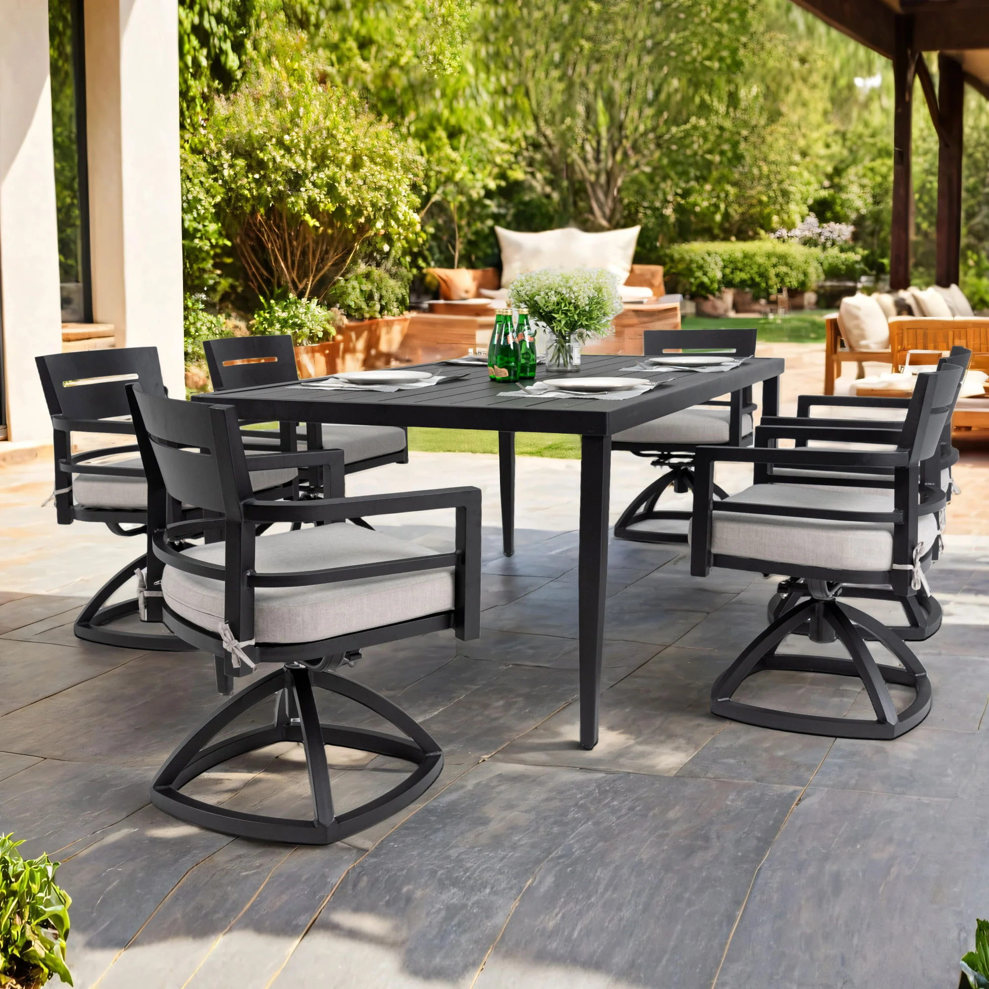 Outdoor Modern Dining Set, Chairs Sunbrella Cushioned And Dining Table With Umbrella Hole - Image 20