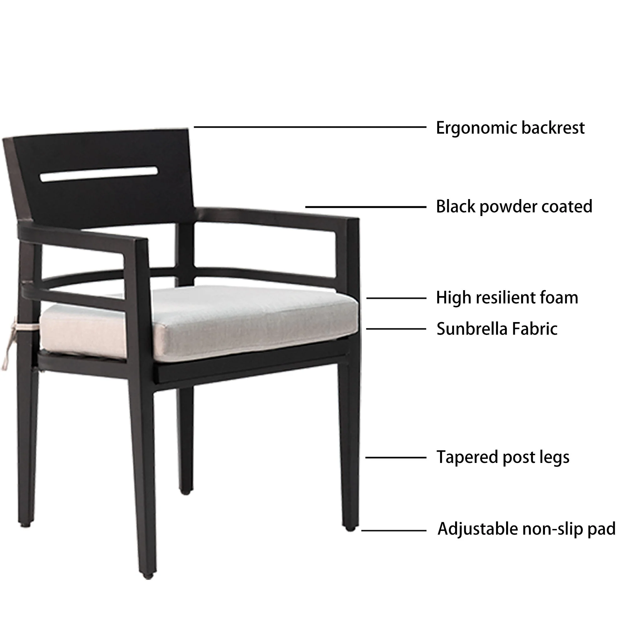 Outdoor Modern Dining Set, Chairs Sunbrella Cushioned And Dining Table With Umbrella Hole - Image 6
