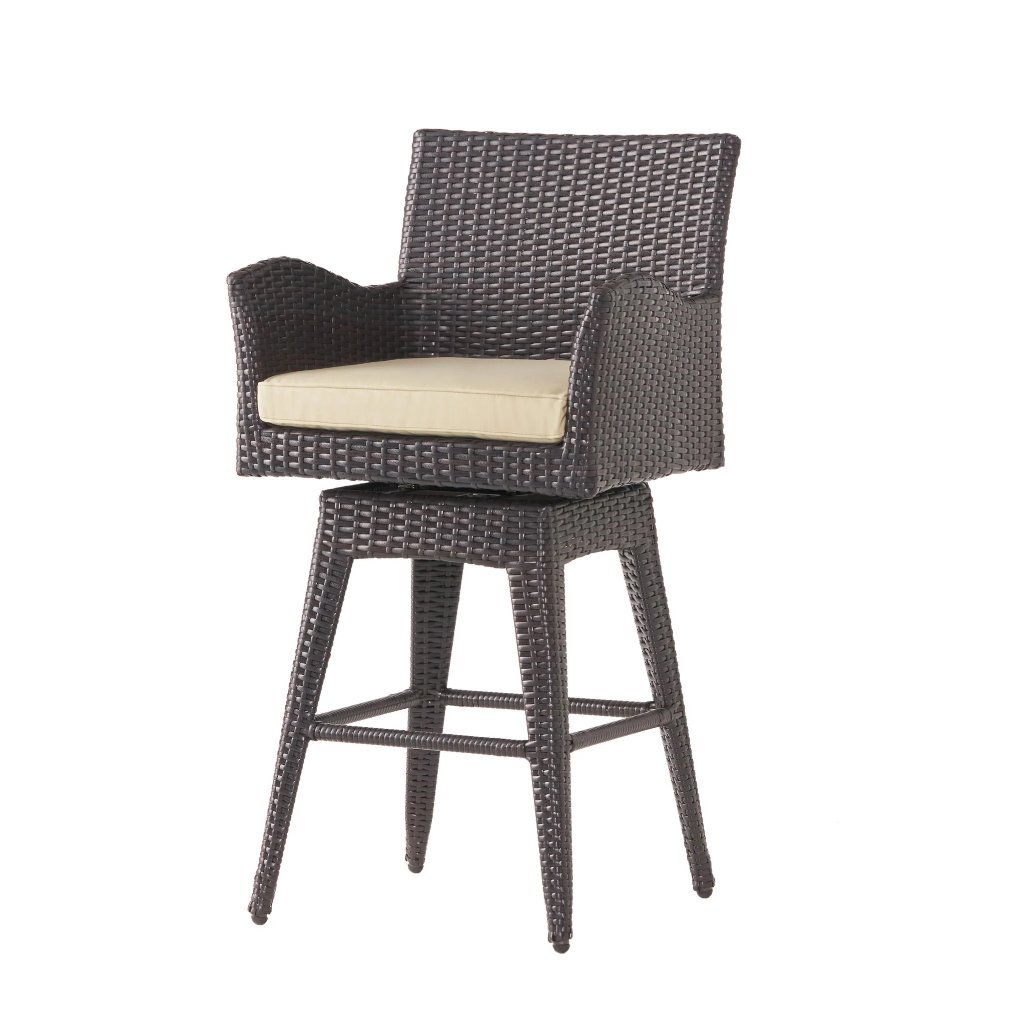 Outdoor Modern Rattan Swivel Barstool With Tapered Legs - Beige / Multibrown - Image 6