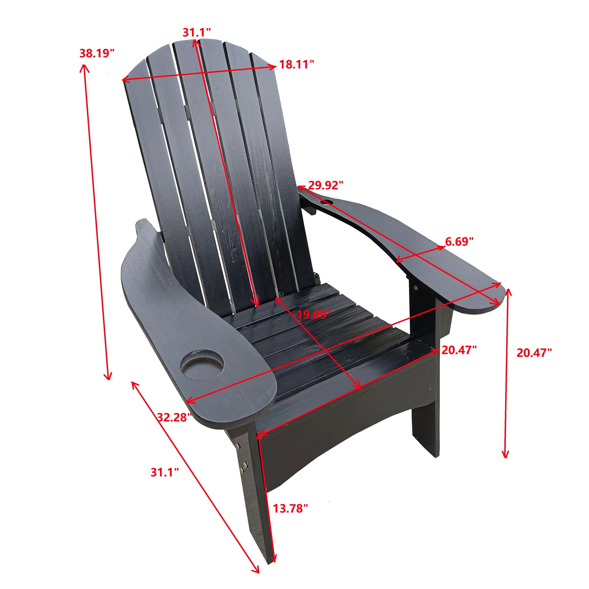 Outdoor Or Indoor Wood Adirondack Chair With An Hole To Hold Umbrella, On The Arm - Image 5