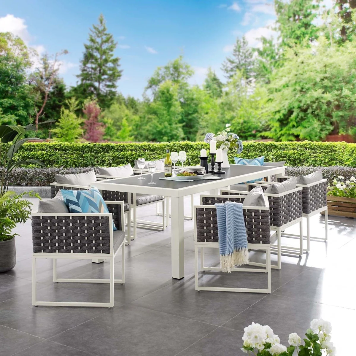 Outdoor Patio Aluminum and Rope Dining Set with Cushions for Comfortable Dining - Image 36