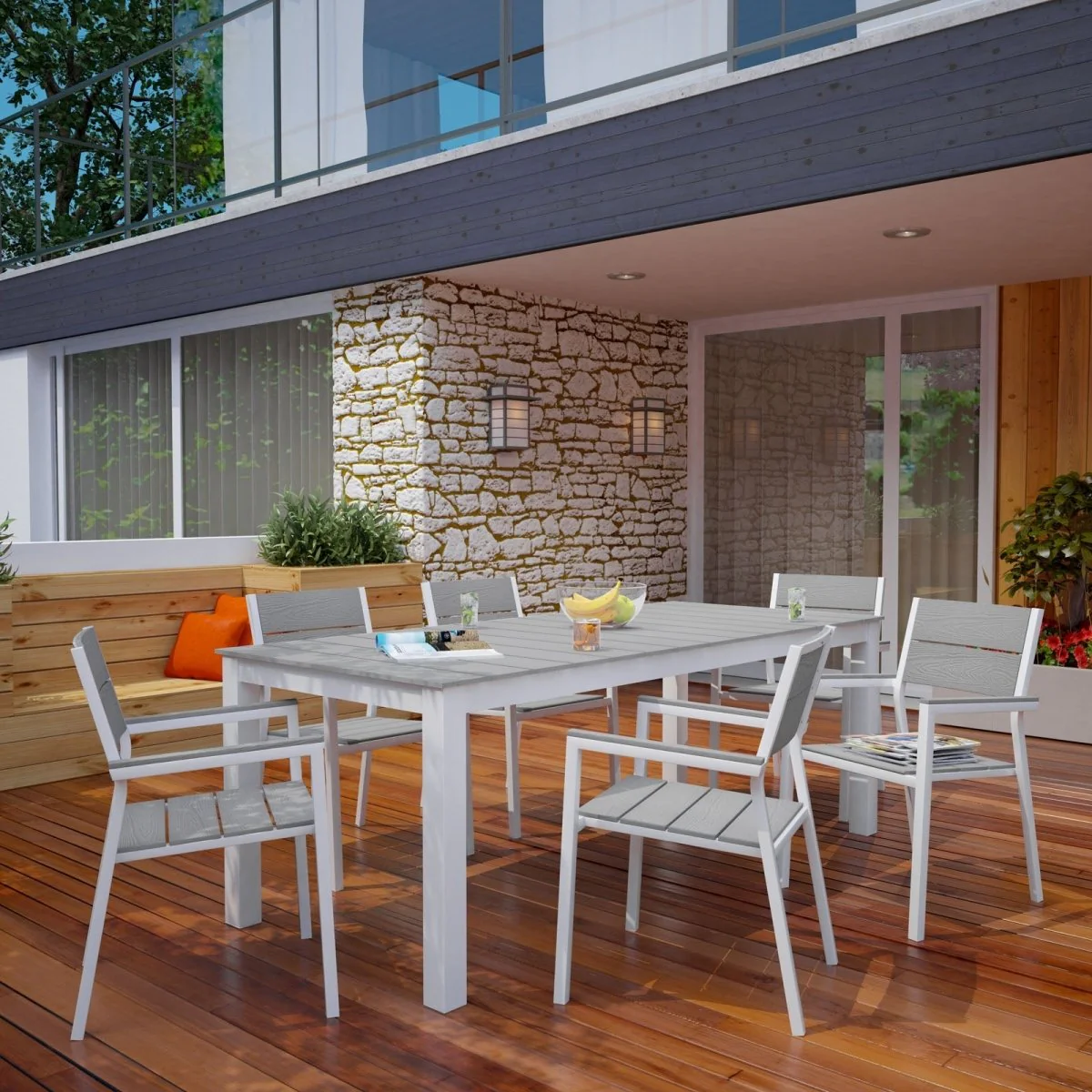 Outdoor Patio Dining Set – Aluminum Frame with Wood-Look Table and Chairs - Image 35