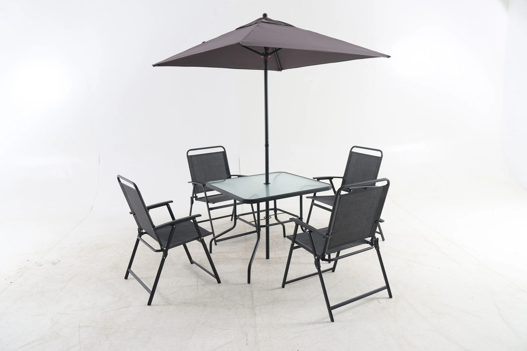 Outdoor Patio Dining Set For 4 People, Metal Patio Furniture Table And Chair Set With Umbrella - Black - Image 5