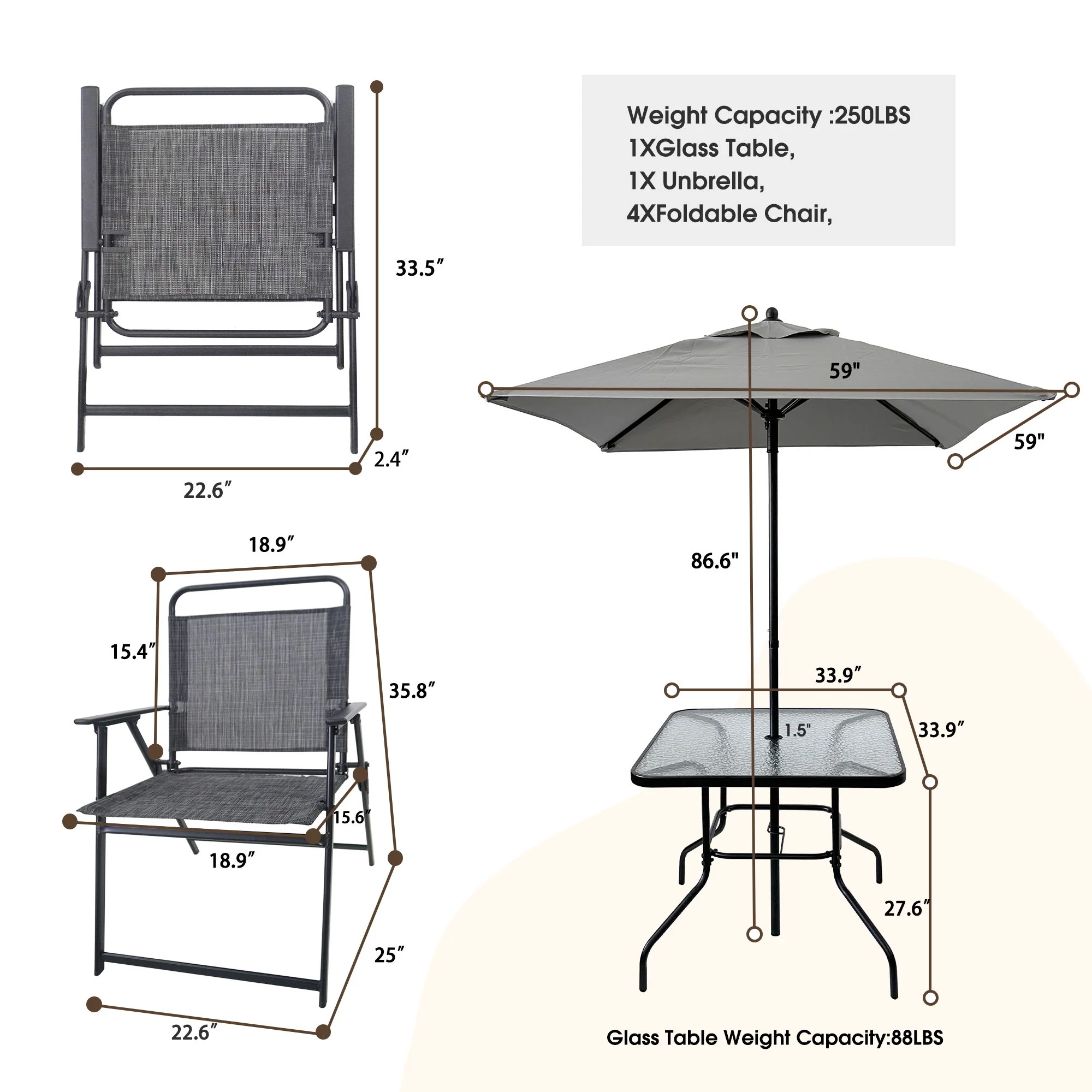 Outdoor Patio Dining Set For 4 People, Metal Patio Furniture Table And Chair Set With Umbrella - Black - Image 8