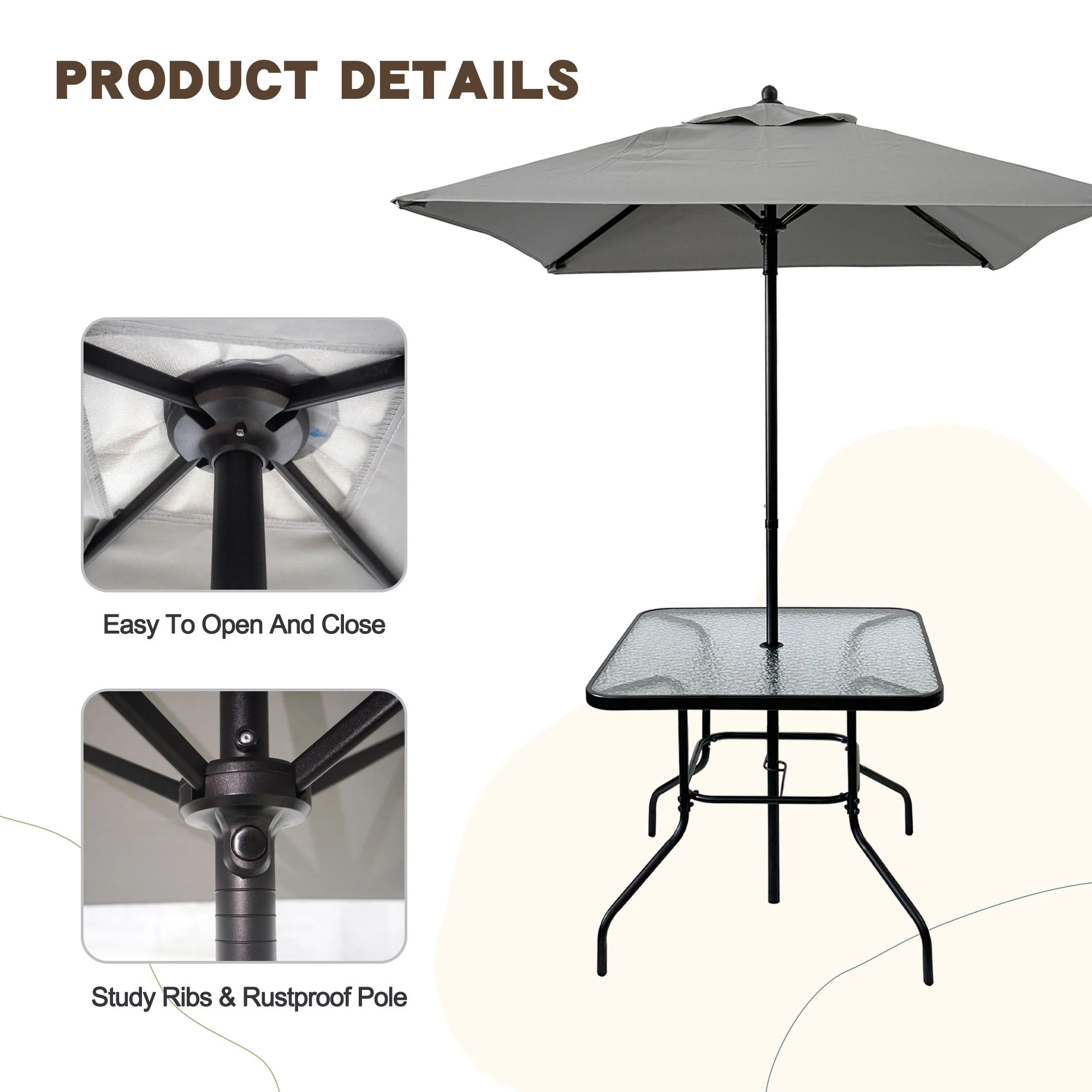 Outdoor Patio Dining Set For 4 People, Metal Patio Furniture Table And Chair Set With Umbrella - Black - Image 9
