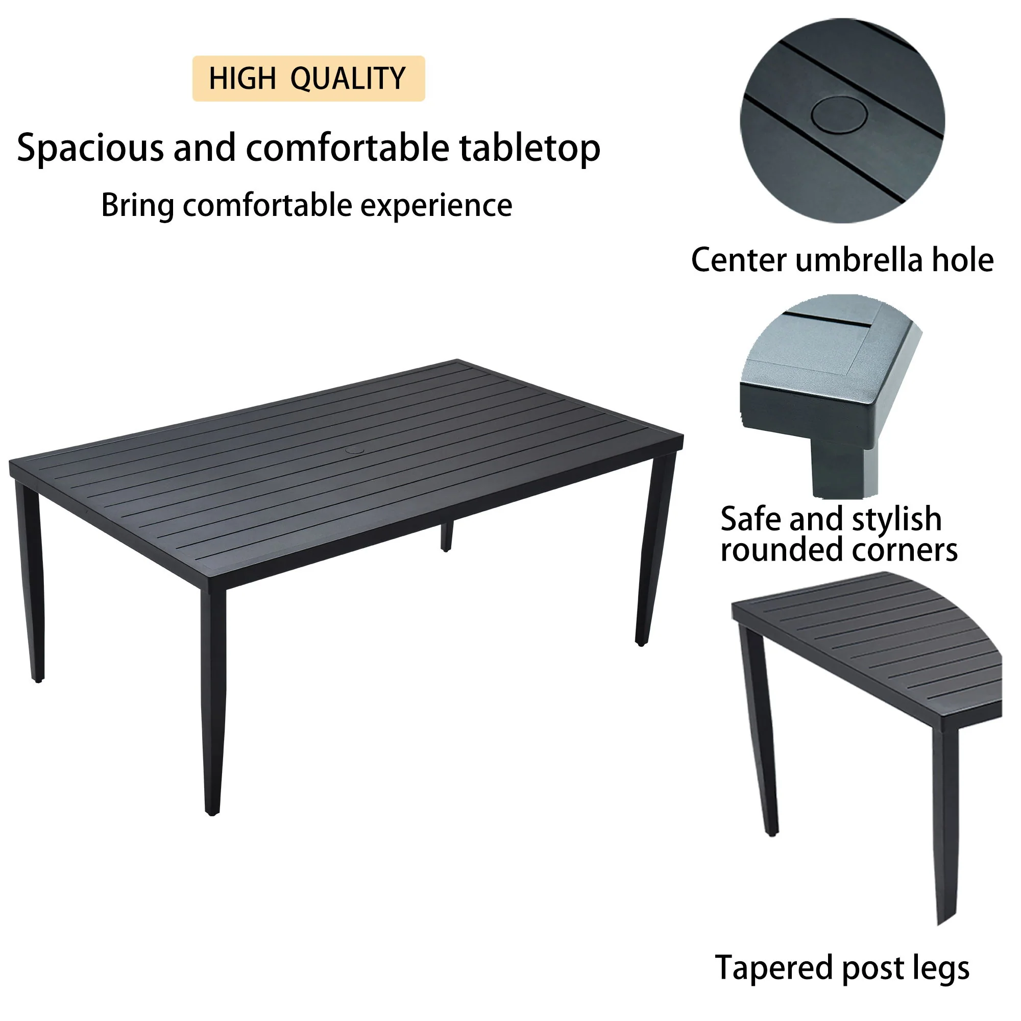 Outdoor Patio Dining Table With Tapered Feet & Umbrella Hole - Image 12