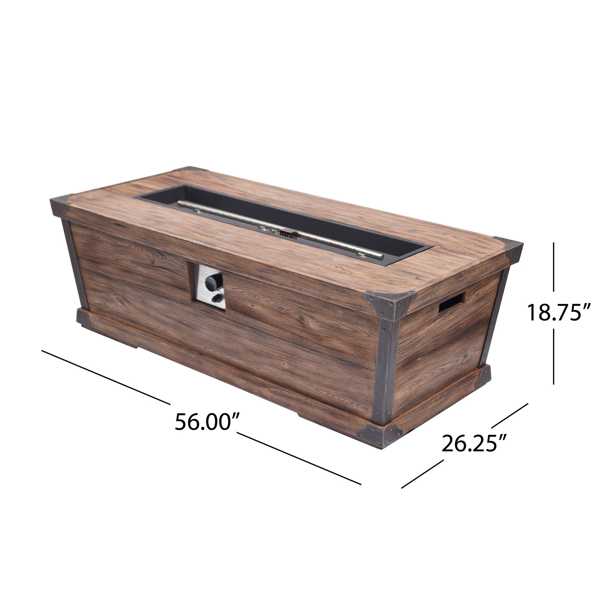 Outdoor Patio Gas Fire Pit Table Wood Pattern Lightweight Concrete 56x19in Dark Brown - Image 2