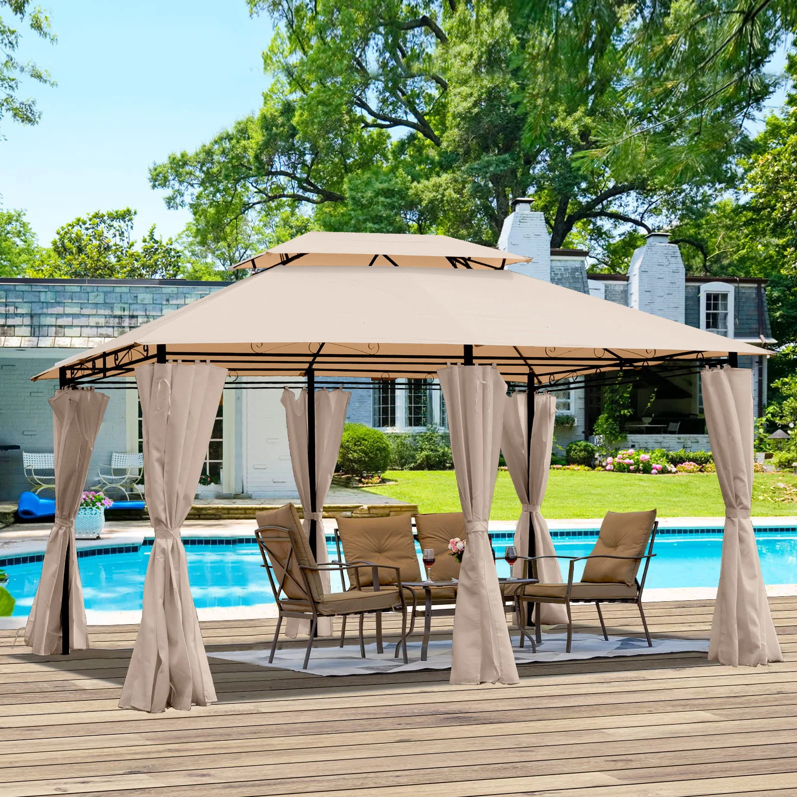 Outdoor Patio Gazebo Tent With Ventilated Double Roof And Sidewall - Image 10