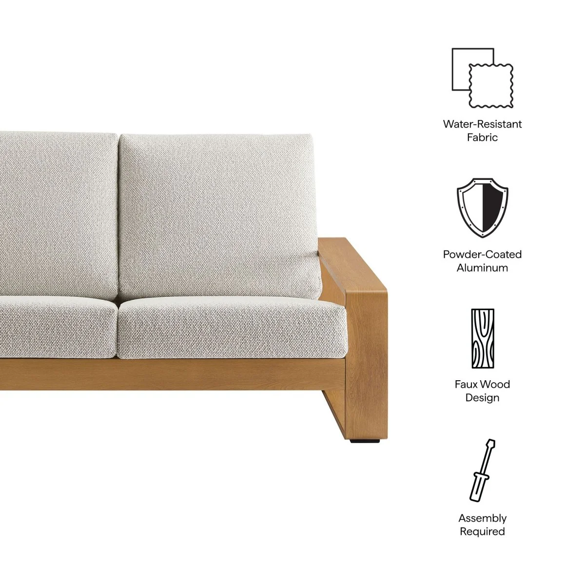 Outdoor Patio Loveseat – Aluminum Frame with Faux Wood Finish, Durable All-Weather Seating - Image 11