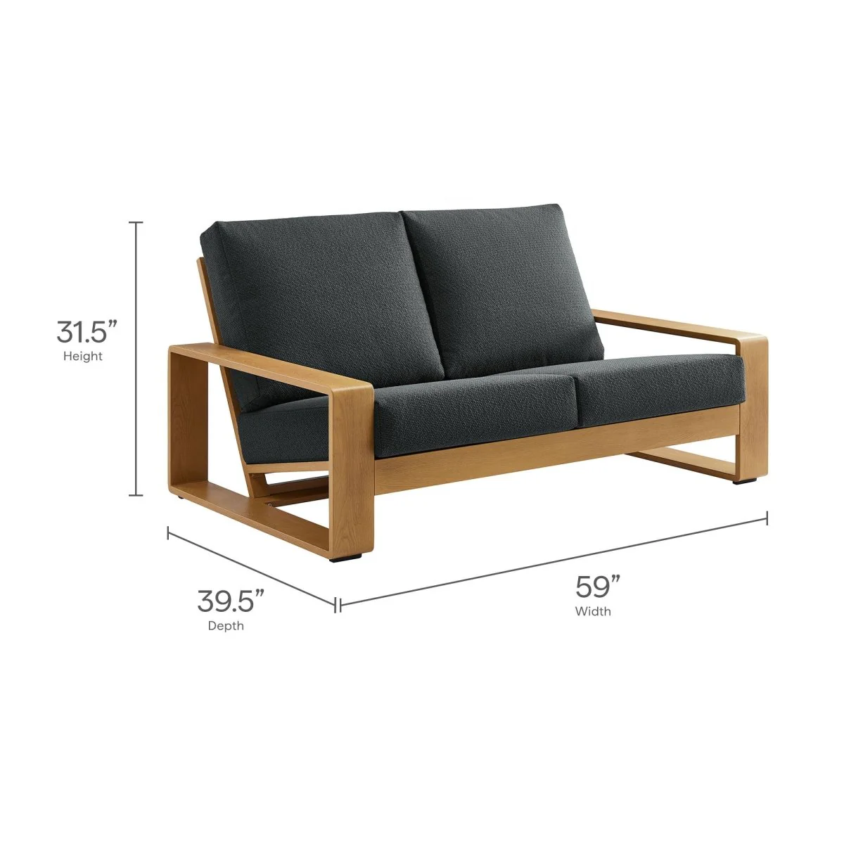 Outdoor Patio Loveseat – Aluminum Frame with Faux Wood Finish, Durable All-Weather Seating - Image 3