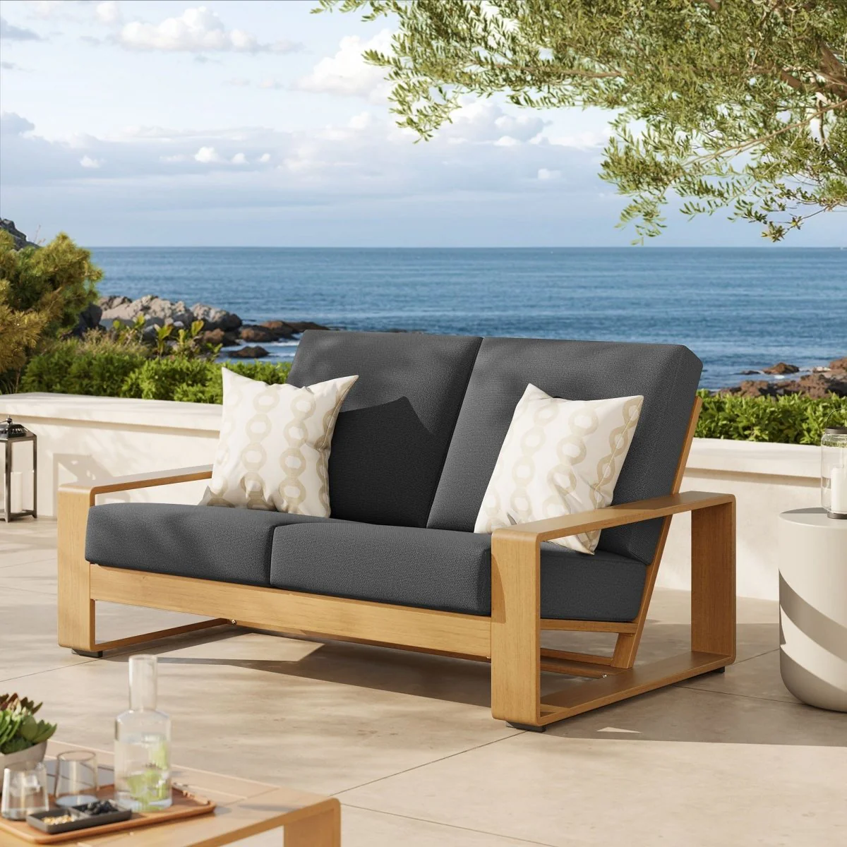 Outdoor Patio Loveseat – Aluminum Frame with Faux Wood Finish, Durable All-Weather Seating - Image 8