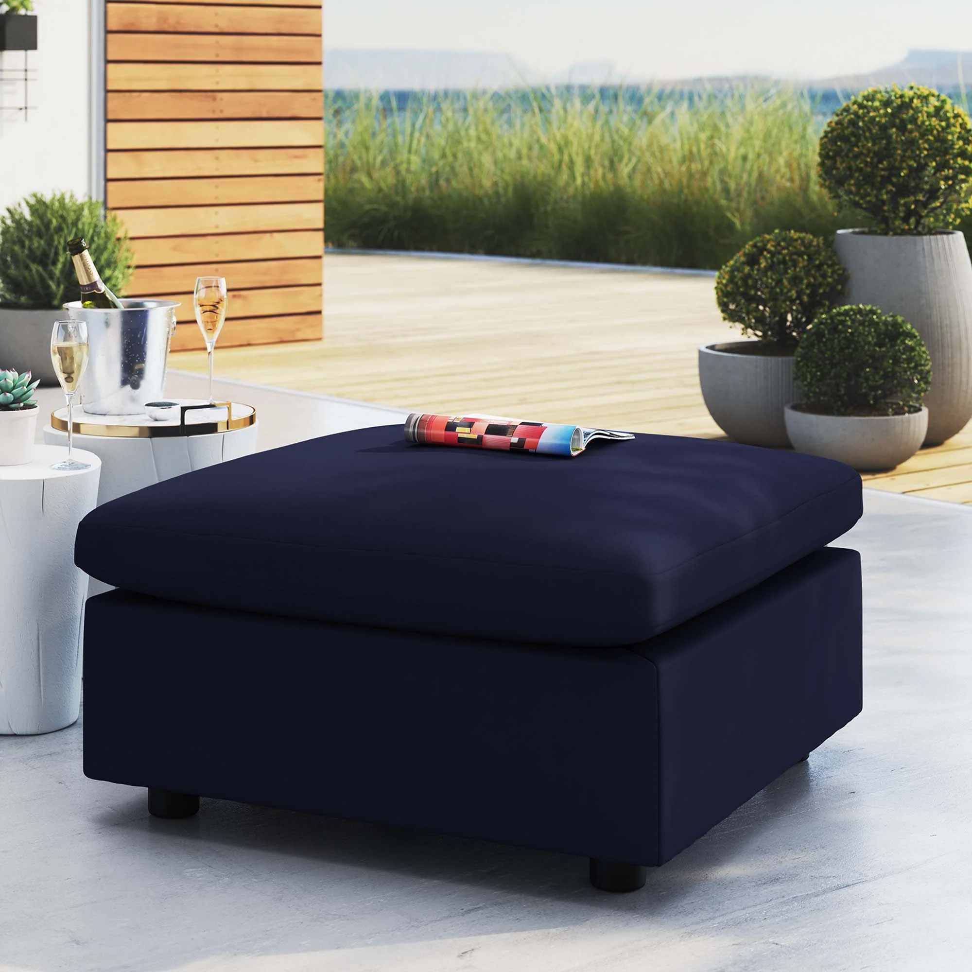 Outdoor Patio Ottoman with Sunbrella® Cushion, Durable Weather-Resistant Wicker Accent - Image 15