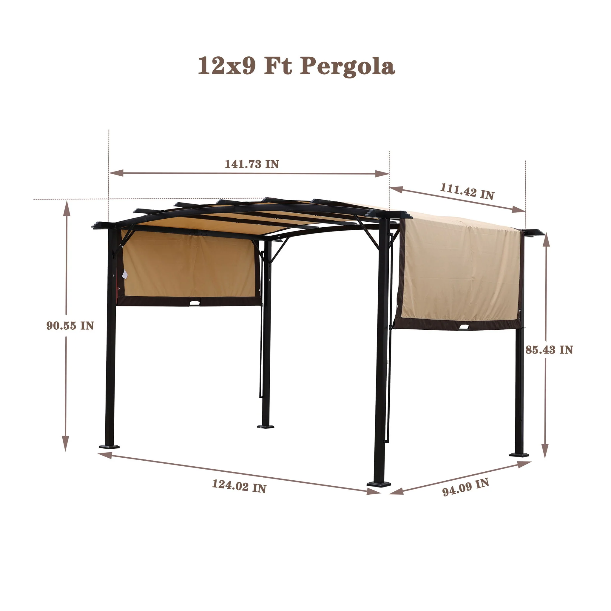 Outdoor Patio Pergola Gazebo - Steel Frame Sun Shelter With Retractable Canopy - Image 9