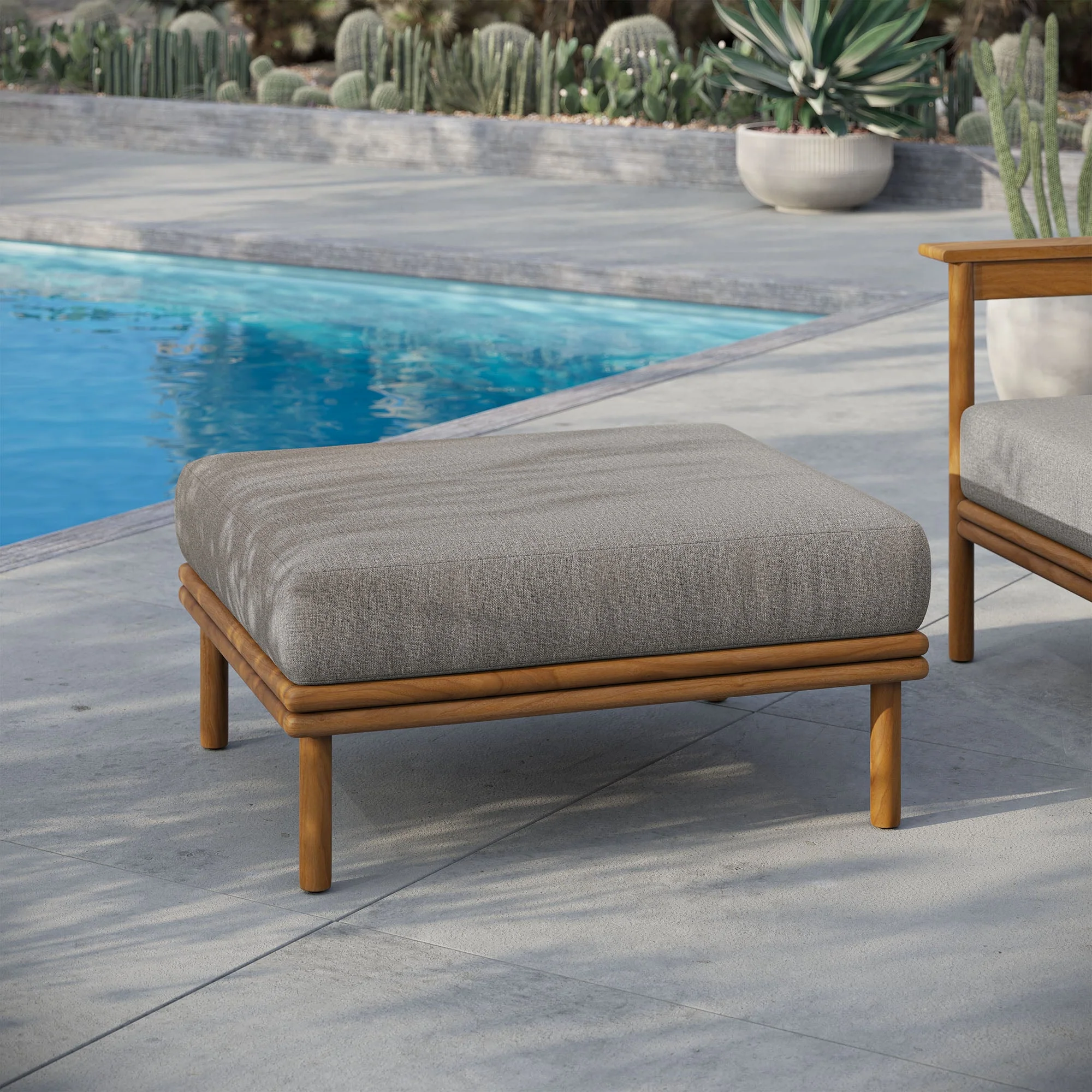 Outdoor Patio Teak Wood Ottoman - Solid Teak Ottoman for Patio, Deck & Garden Seating - Image 20