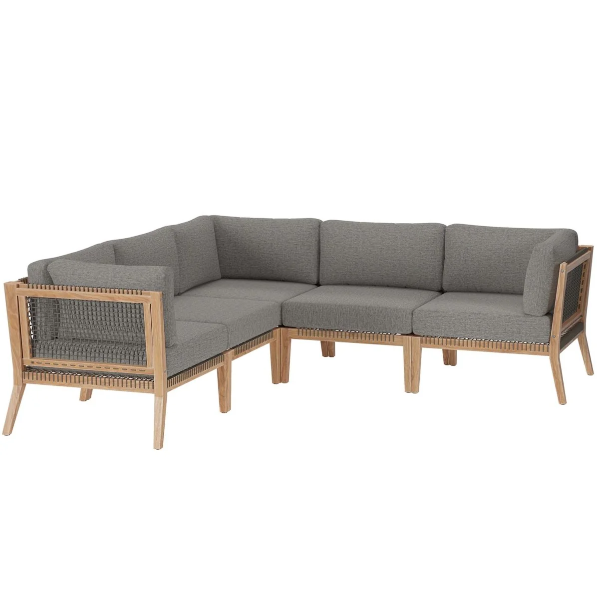 Outdoor Patio Teak Wood Sectional Sofa, Contemporary Modular Design for Deck
