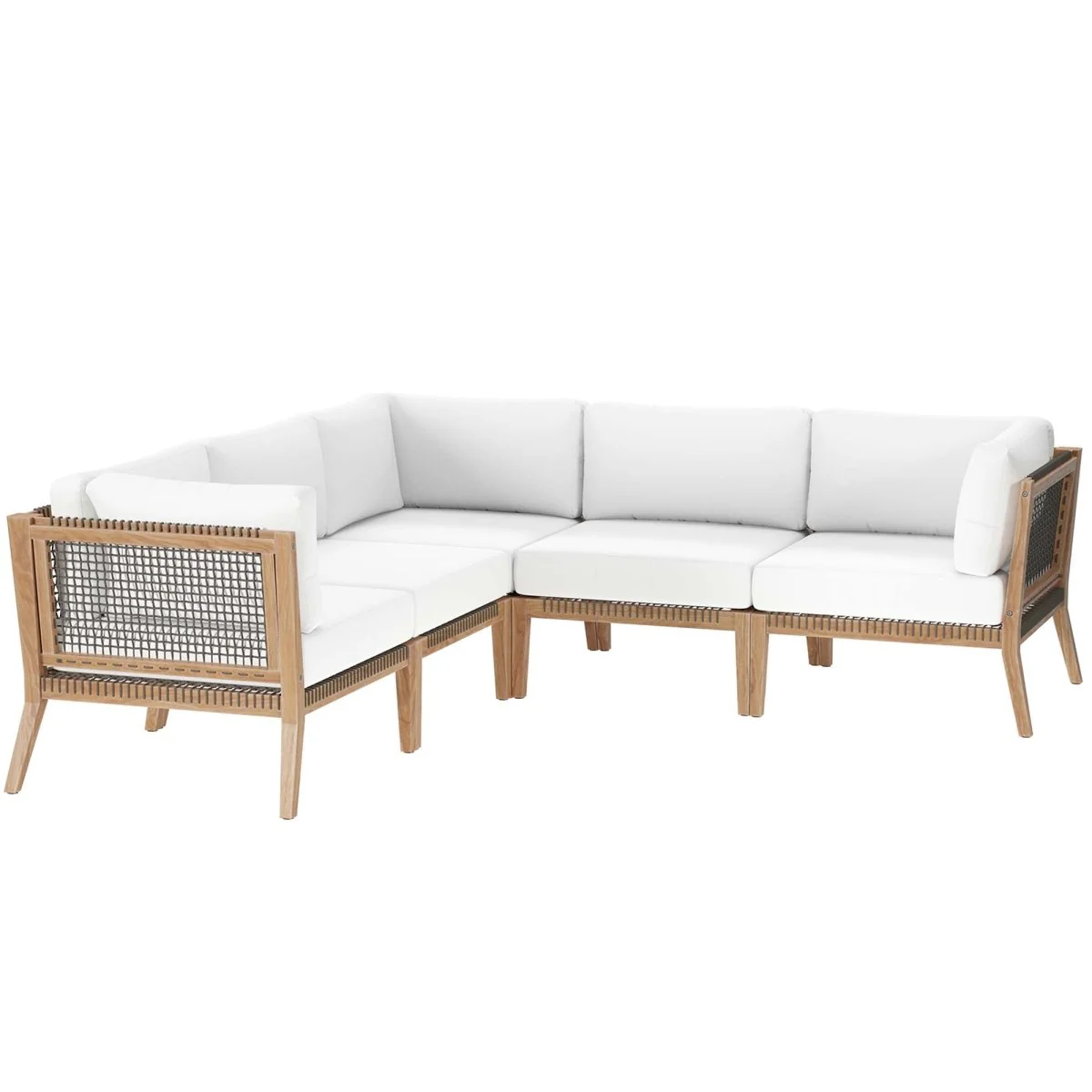 Outdoor Patio Teak Wood Sectional Sofa, Contemporary Modular Design for Deck - Image 12