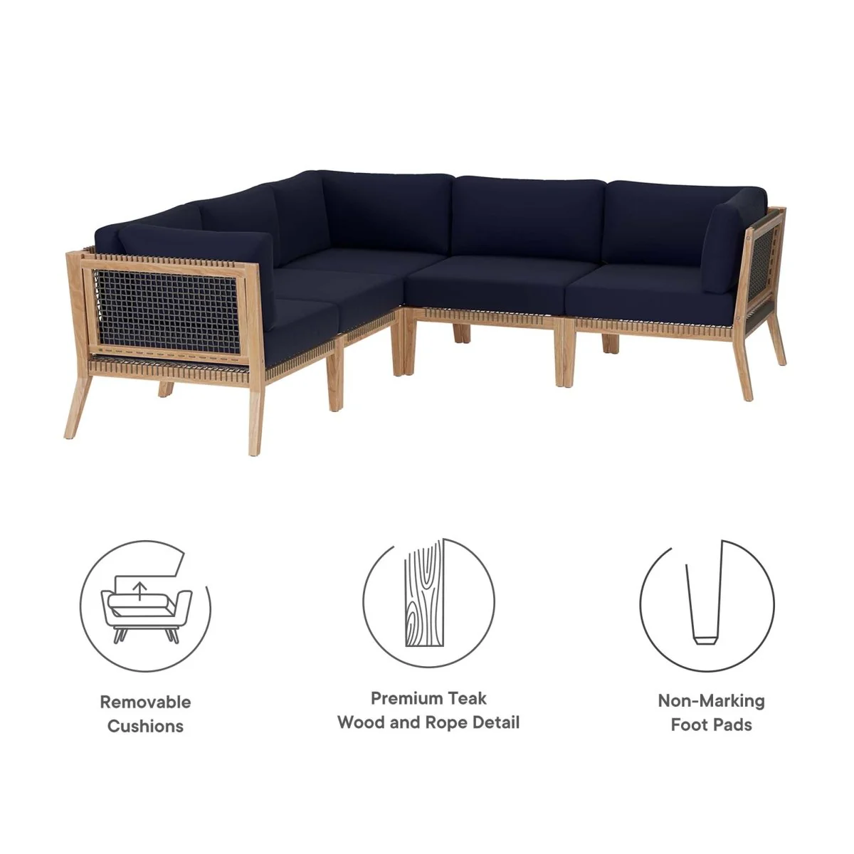 Outdoor Patio Teak Wood Sectional Sofa, Contemporary Modular Design for Deck - Image 24