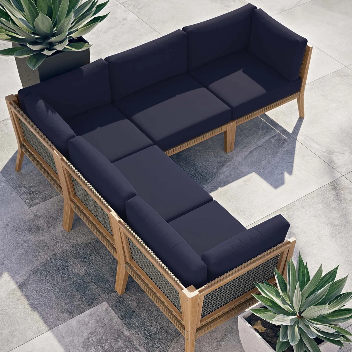 Outdoor Patio Teak Wood Sectional Sofa, Contemporary Modular Design for Deck - Image 25