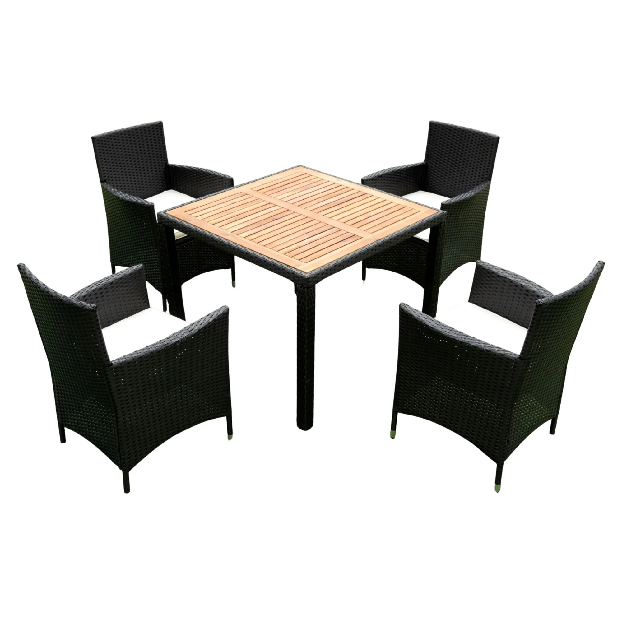 Outdoor Patio Wicker Dining Set With Acacia Wood Top - Image 4