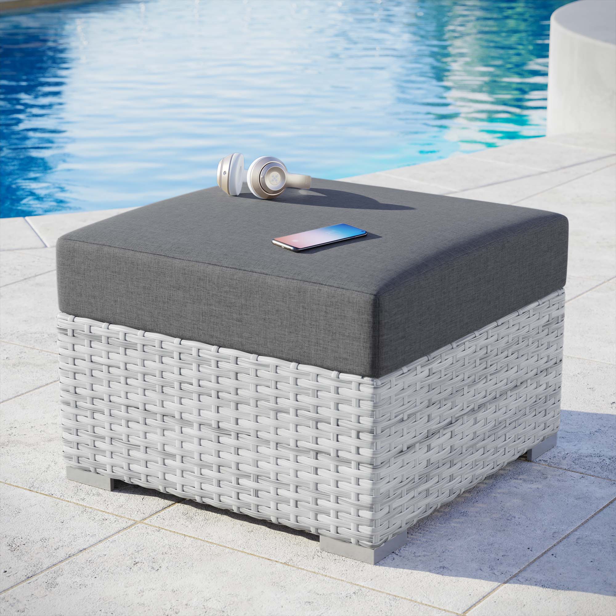Outdoor Patio Wicker Ottoman with Cushioned Top and Weather-Resistant All-Season Design - Image 18