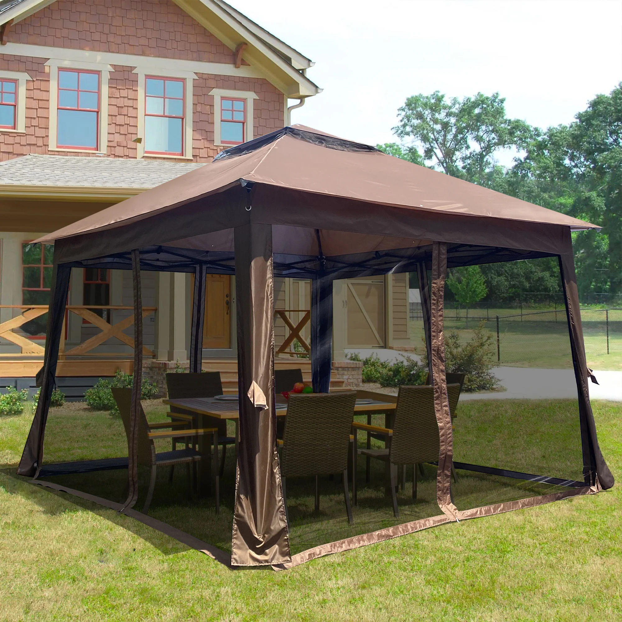 Outdoor Pop Up Gazebo Canopy With 2 Tier Soft Top And Removable Zipper Netting - Image 14