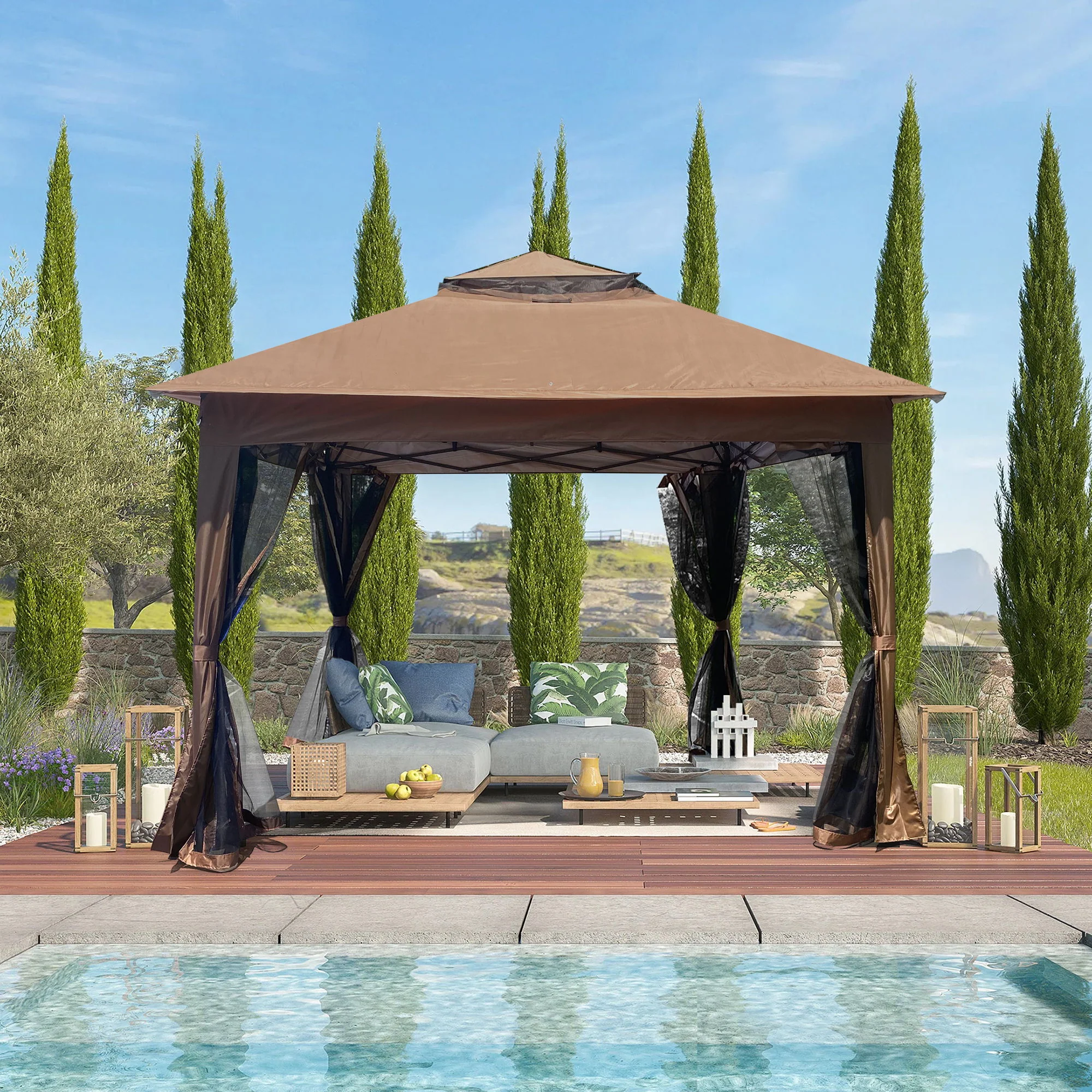 Outdoor Pop Up Gazebo Canopy With 2 Tier Soft Top And Removable Zipper Netting - Image 7