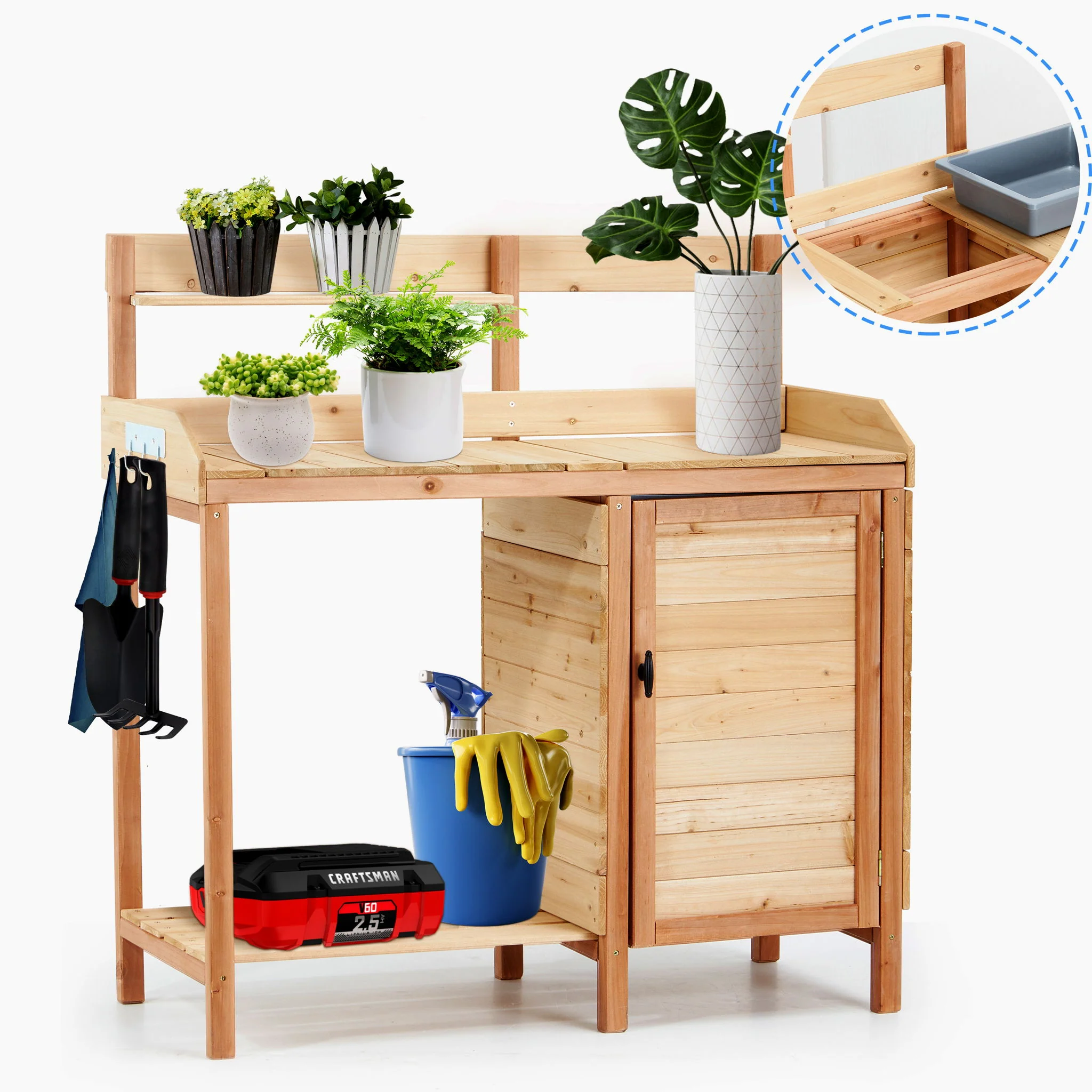 Outdoor Potting Bench Table With Sink, Garden Workstation - Image 9