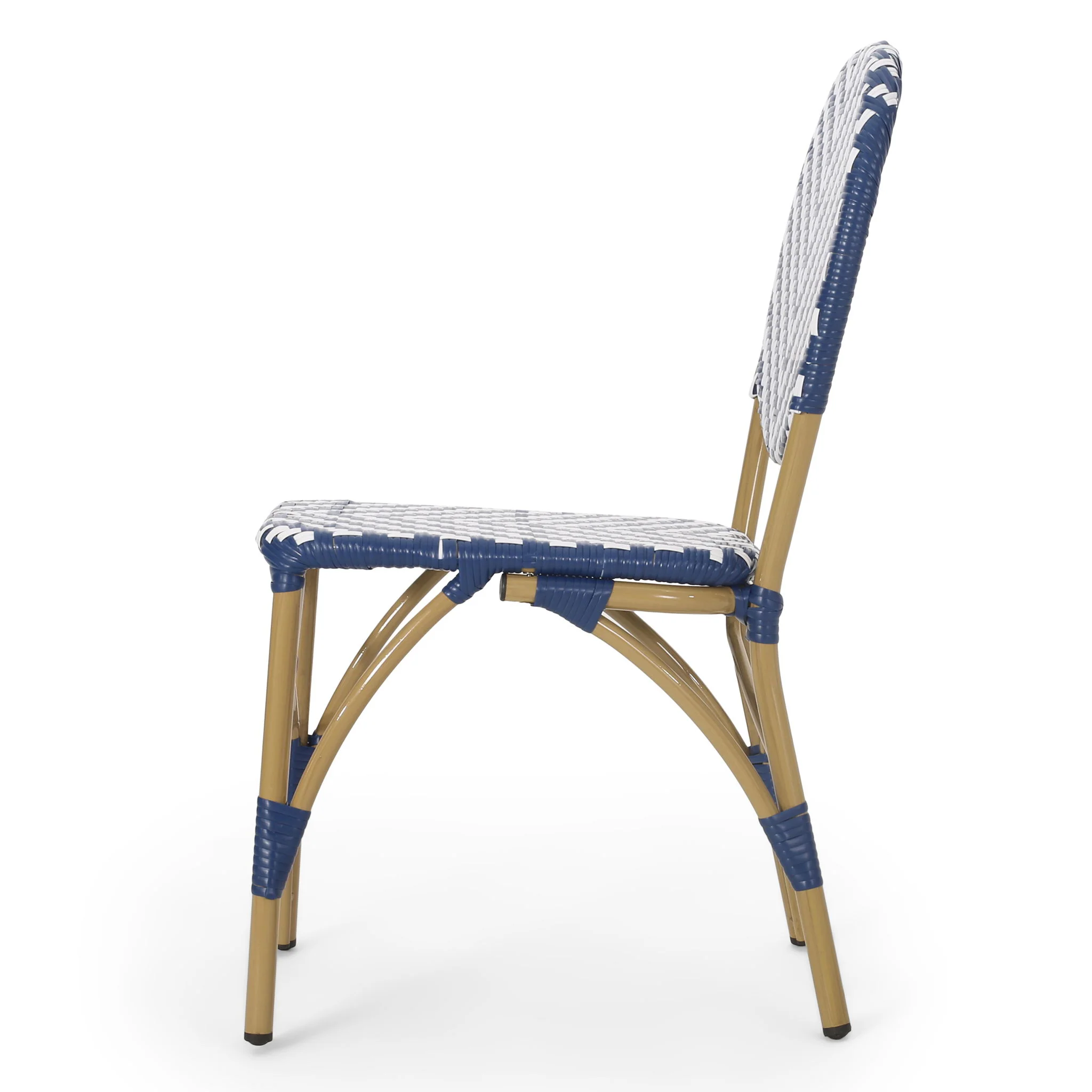 Outdoor Rattan And Aluminum French Armless Bistro Chairs Set - Navy Blue - Image 6
