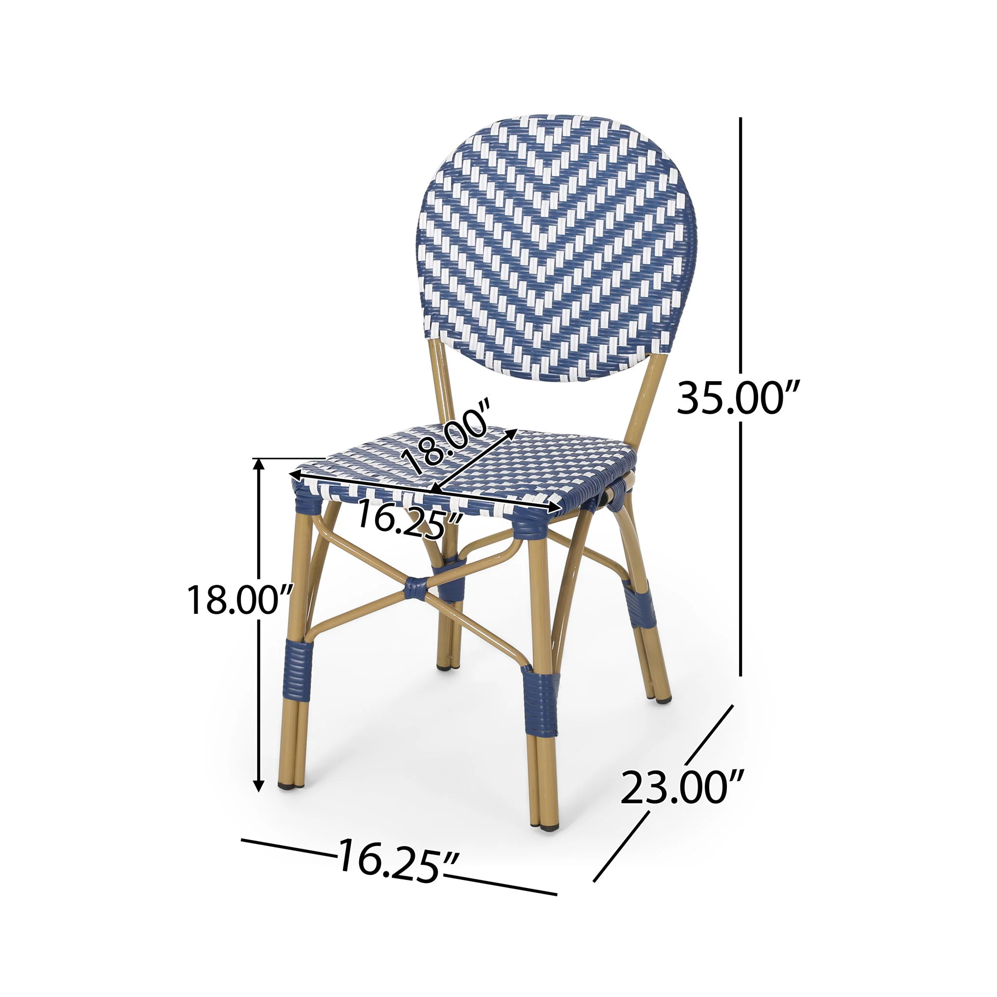 Outdoor Rattan And Aluminum French Armless Bistro Chairs Set - Navy Blue - Image 8