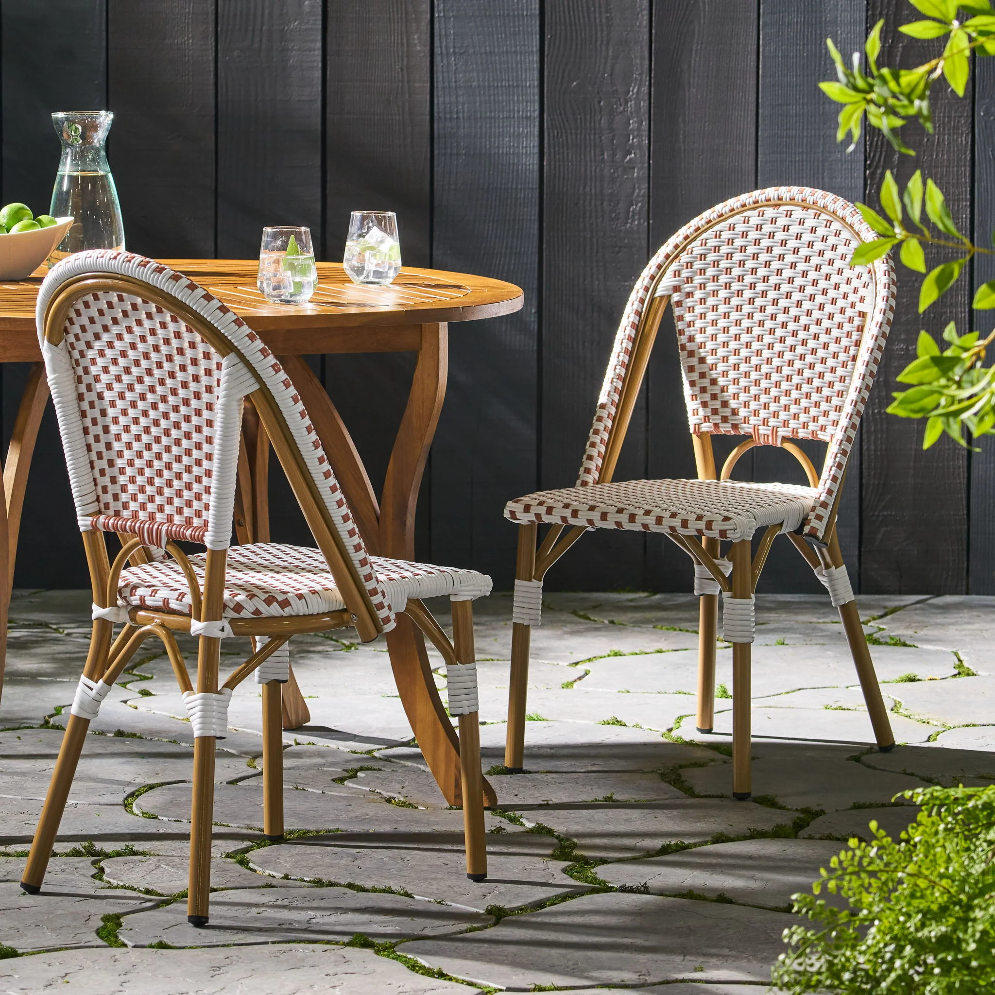 Outdoor Rattan And Aluminum French Bistro Chairs Set - Image 9