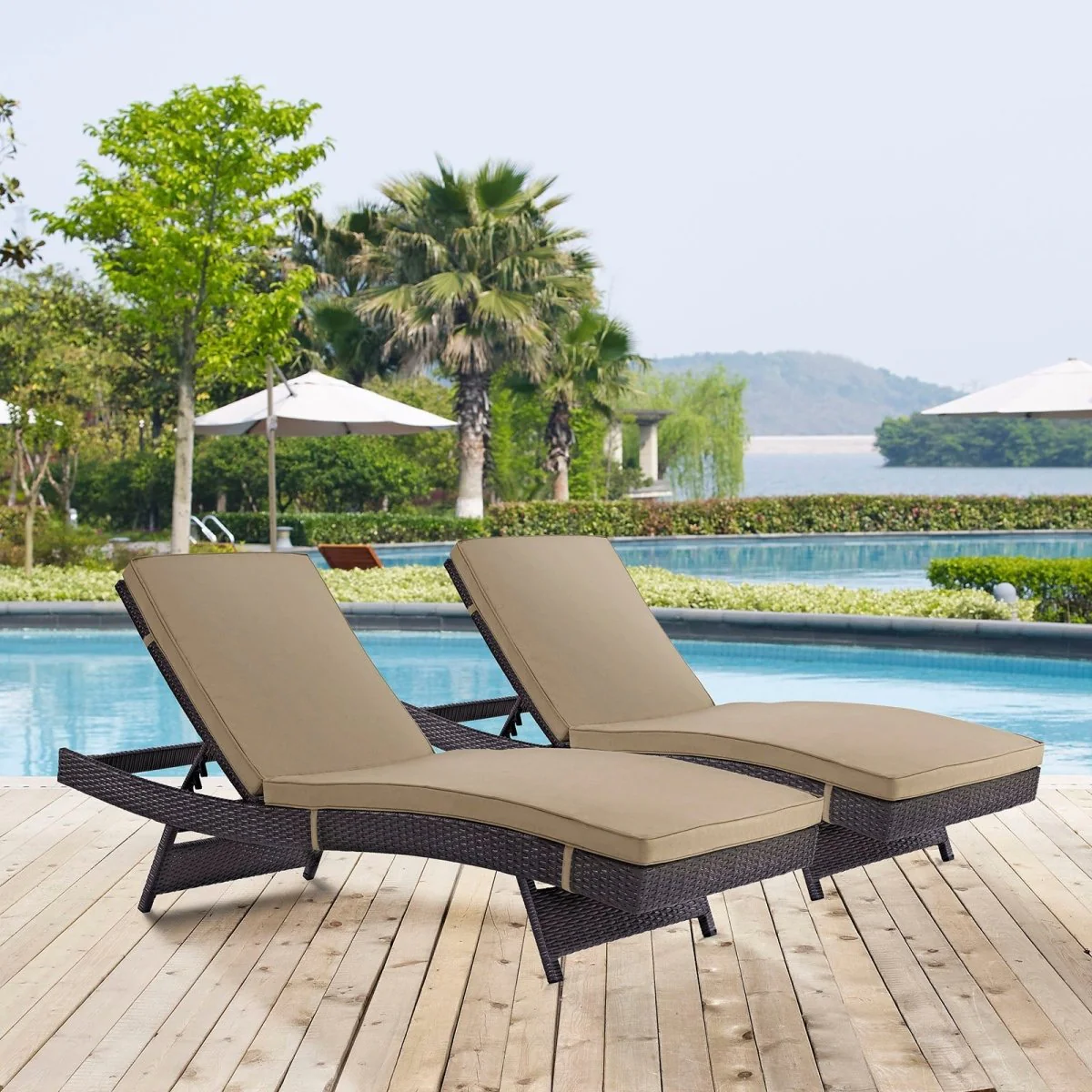 Outdoor Rattan Chaise Lounge for Patio, Poolside and Garden Seating Set - Image 48
