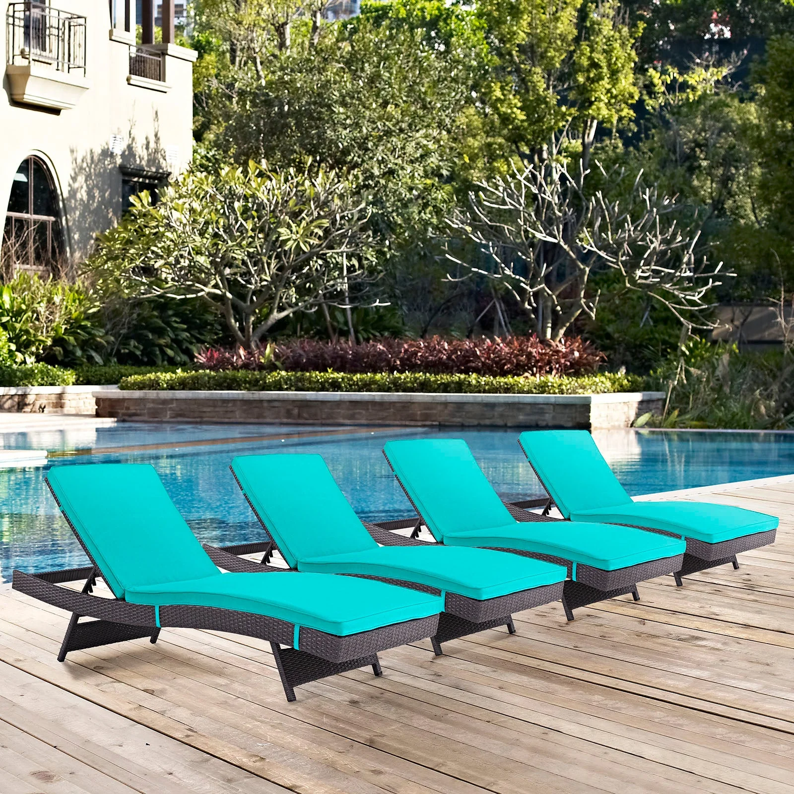 Outdoor Rattan Chaise Lounge for Patio, Poolside and Garden Seating Set - Image 63
