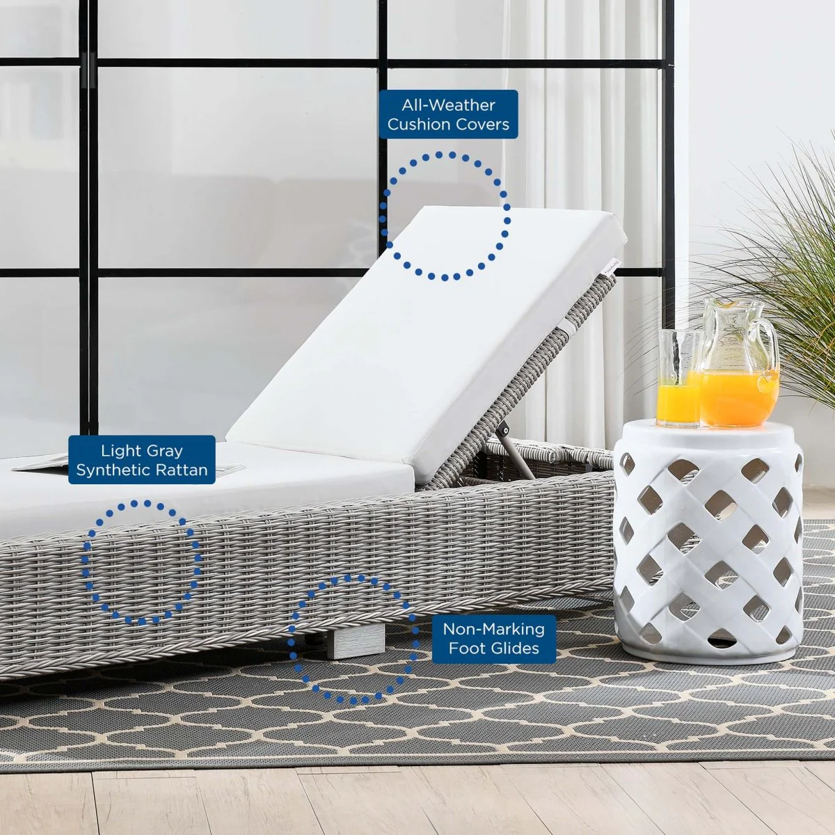 Outdoor Rattan Chaise Lounge with Adjustable Backrest, Weather-Resistant Wicker, Cushion - Image 12